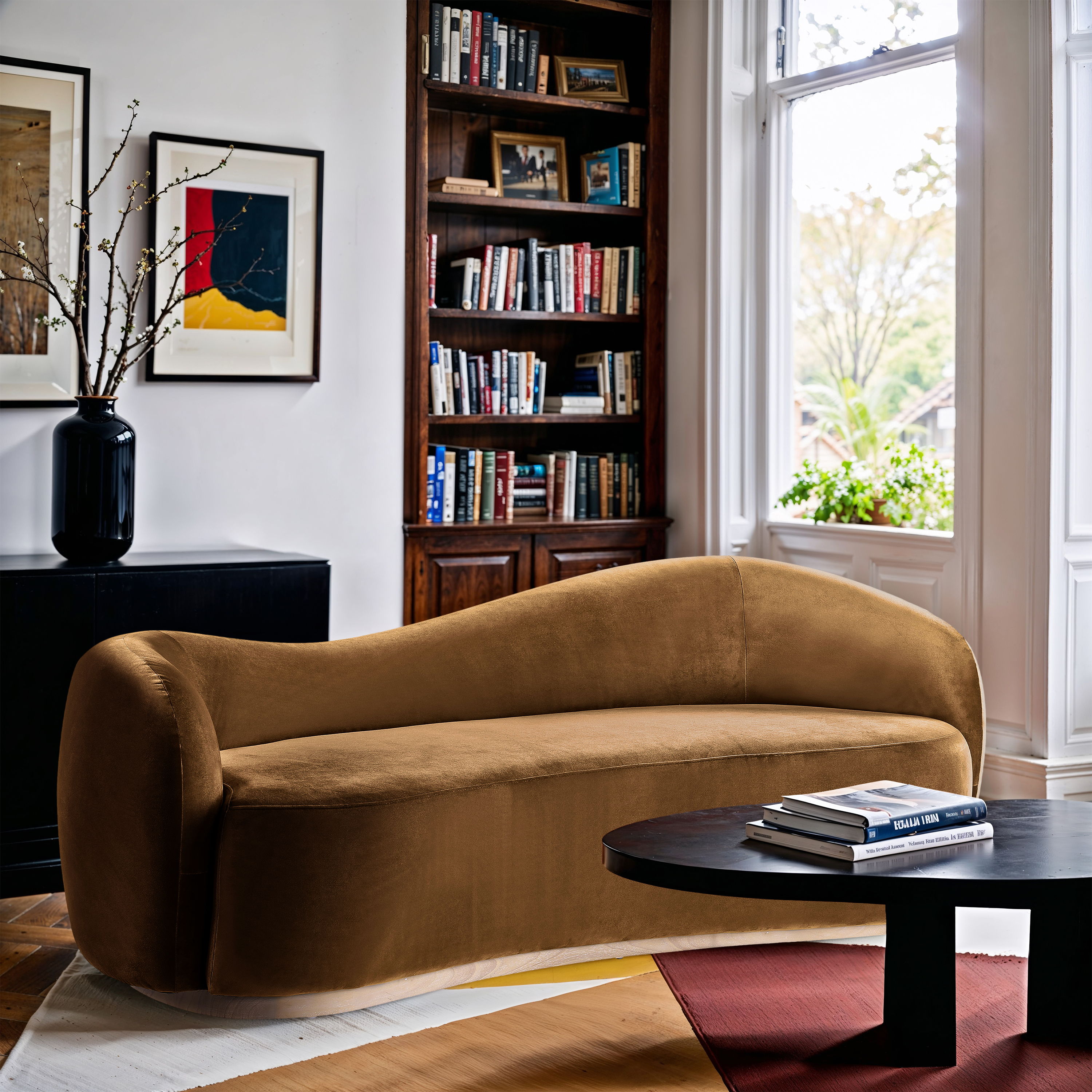 Gustavo - Velvet 92.5" Upholstered Sofa - Saddle