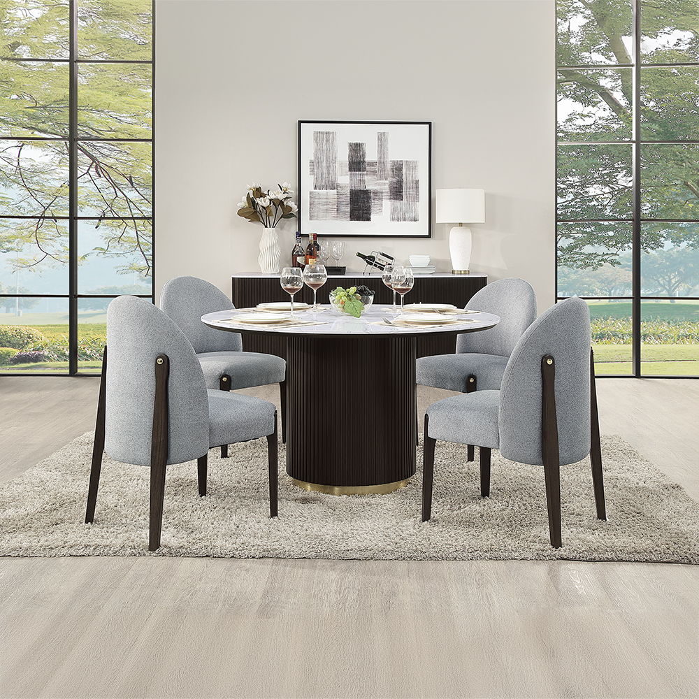Clayten - Round Dining Table With Marble - White Natural Marble Top & Espresso, white, view 4