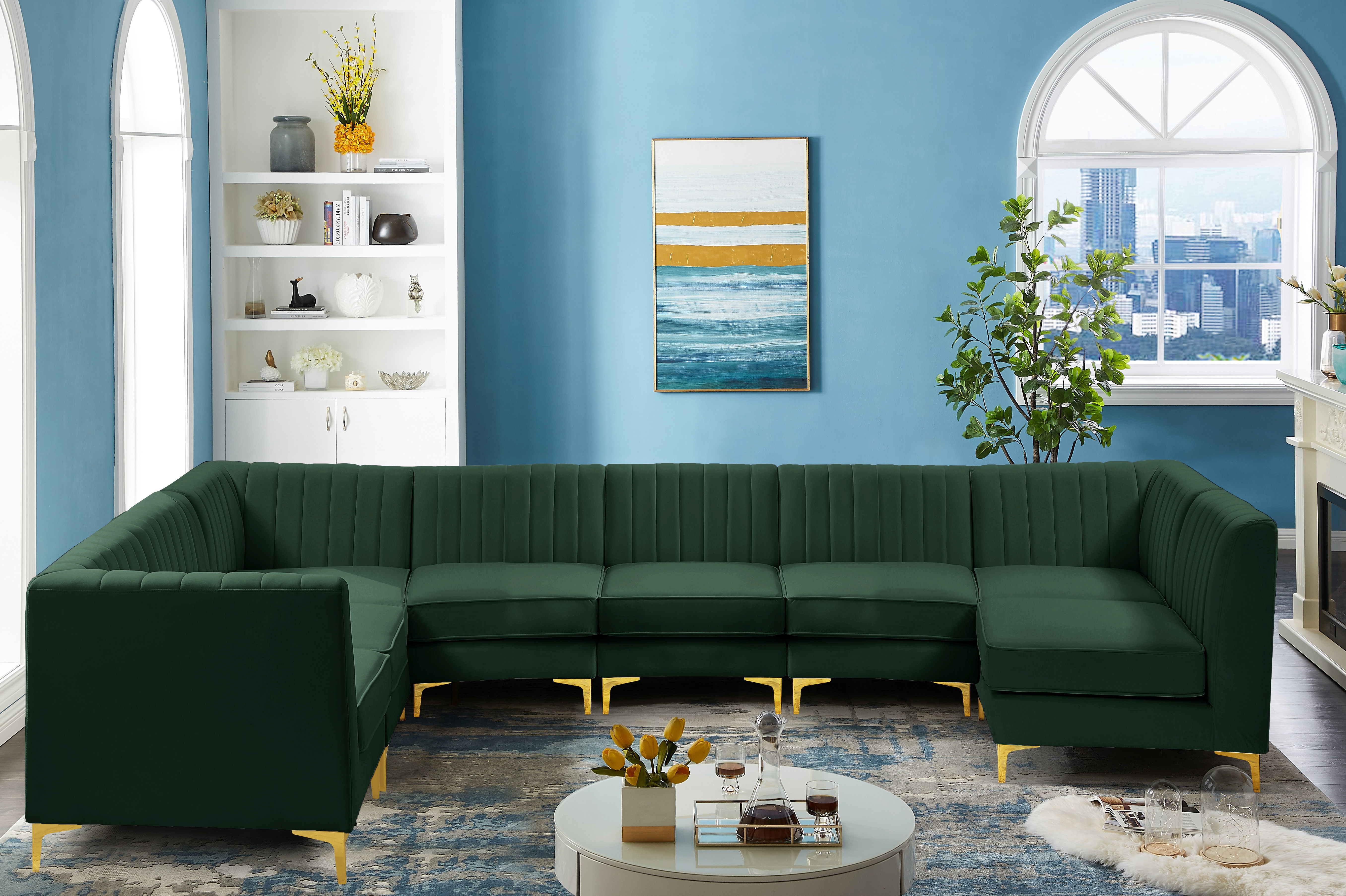 Alina - 8 Piece Velvet Modular Sectional - Green