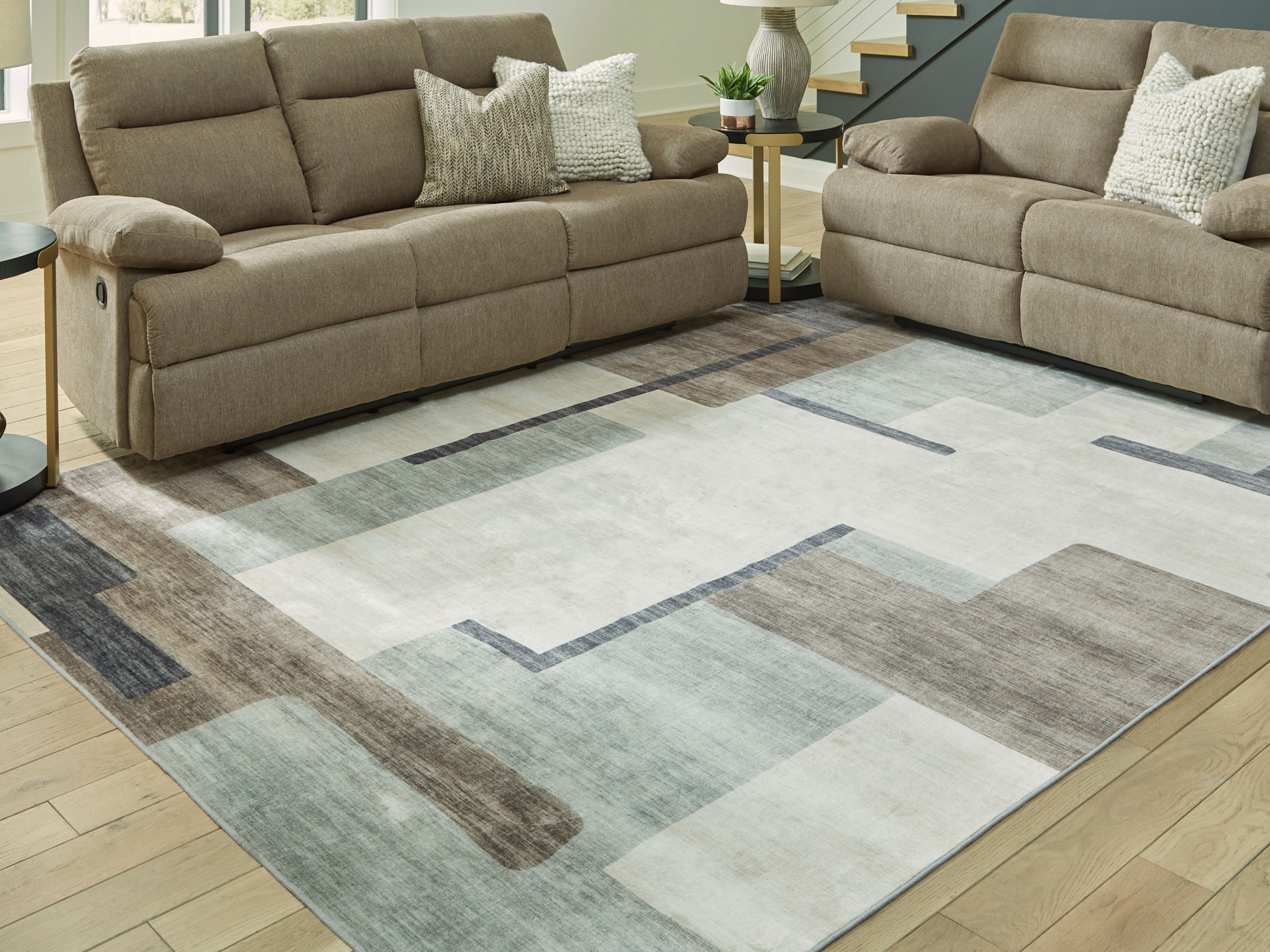 Ashley Furniture Larkport - 8' x 10' Washable Rug - Cream / Brown / Gray - Image 4