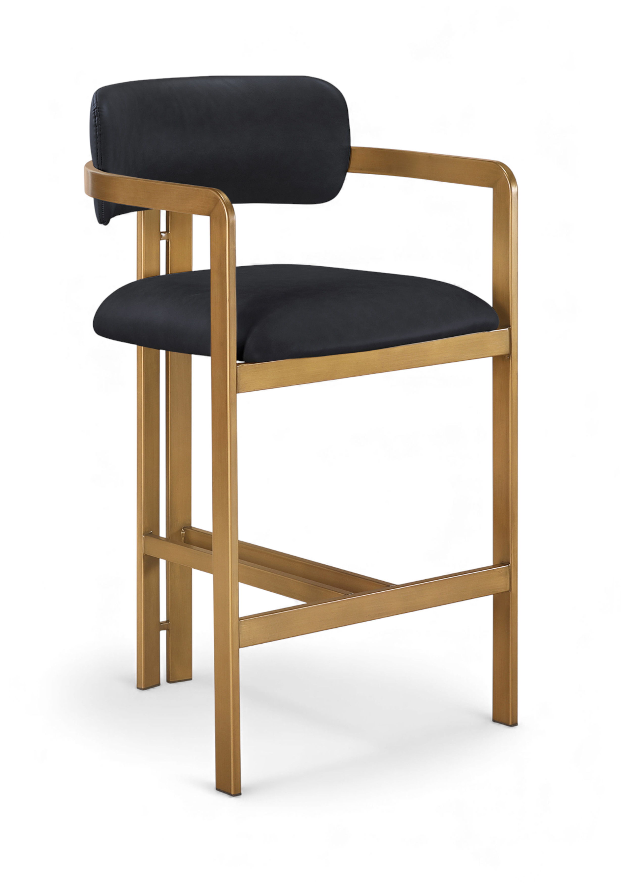Aurum - Vegan Leather Upholstered Counter Stool - Black / Brushed Brass