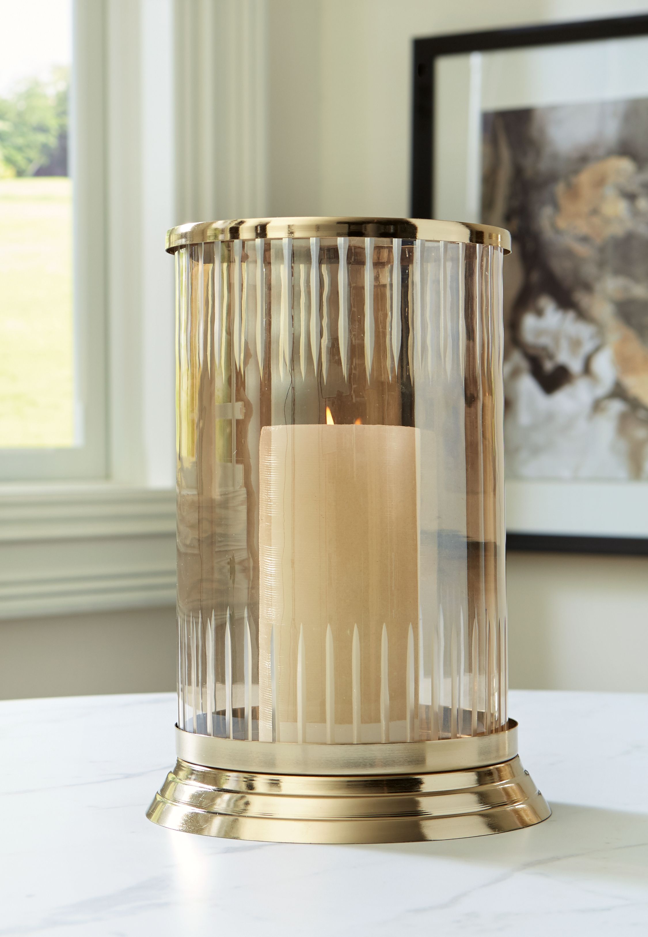 Aavinson - Candle Holder - 10.5" - Amber / Gold Finish