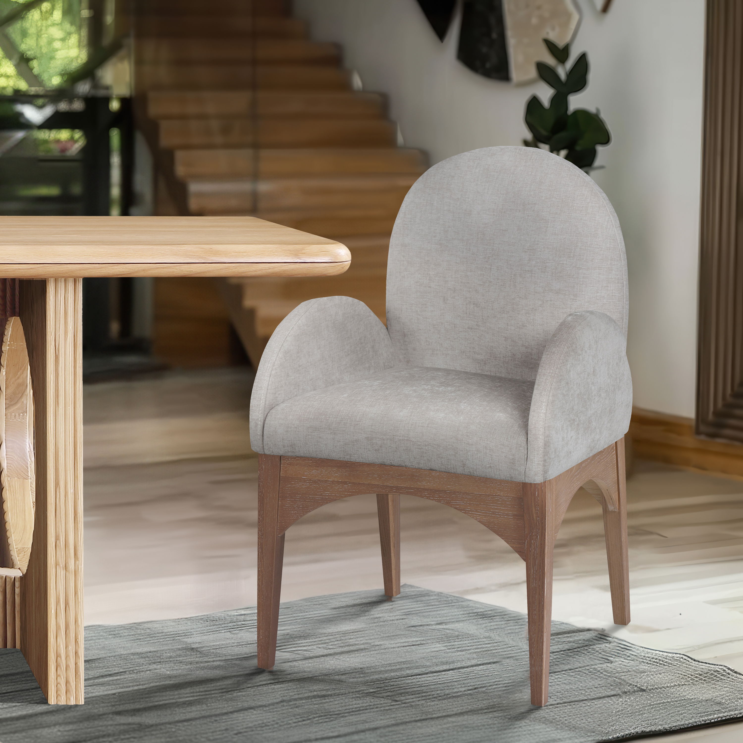 Waldorf - Chenille Dining Arm Chair With Natural Legs - Gray