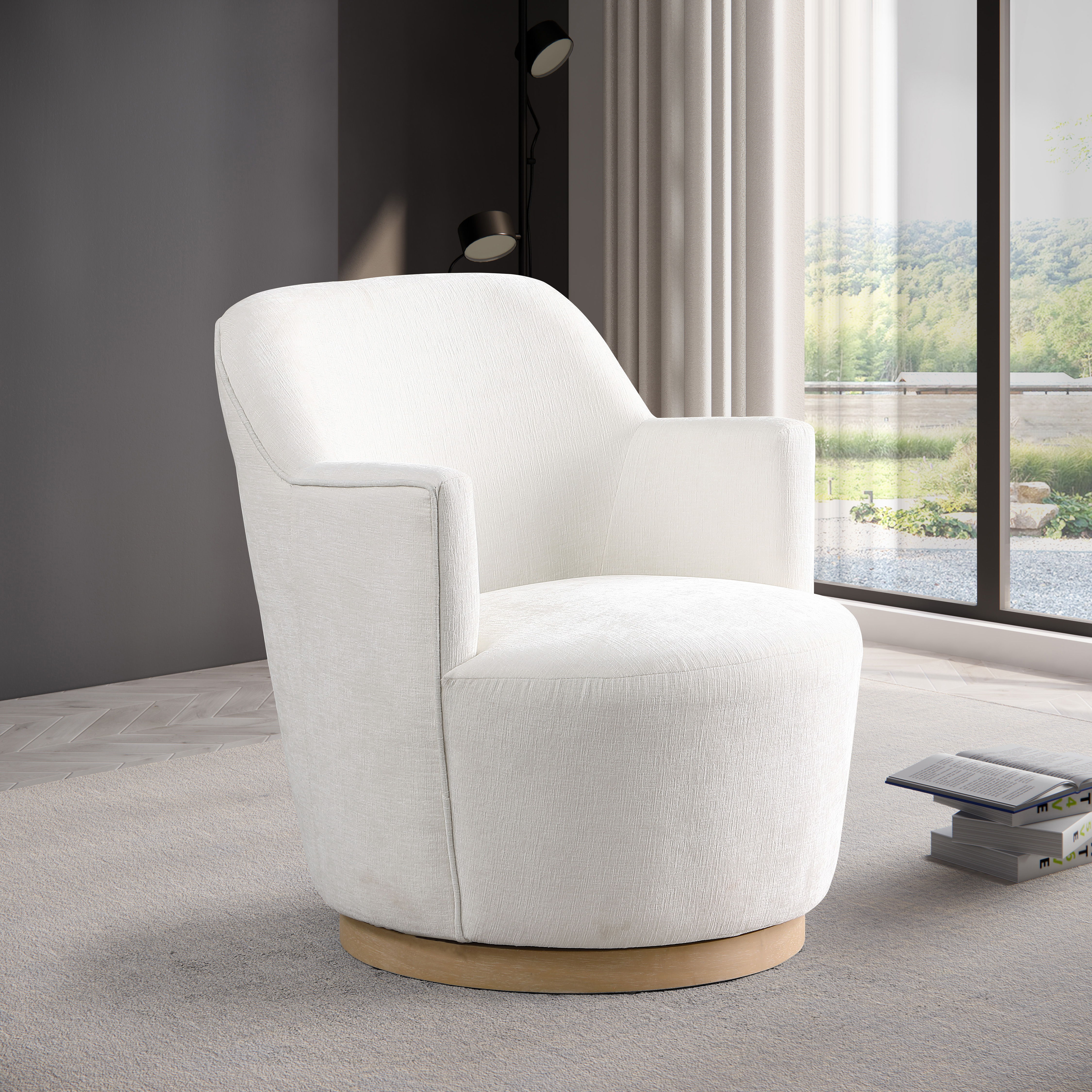 Clarita - Chenille Swivel Accent Chair - Cream