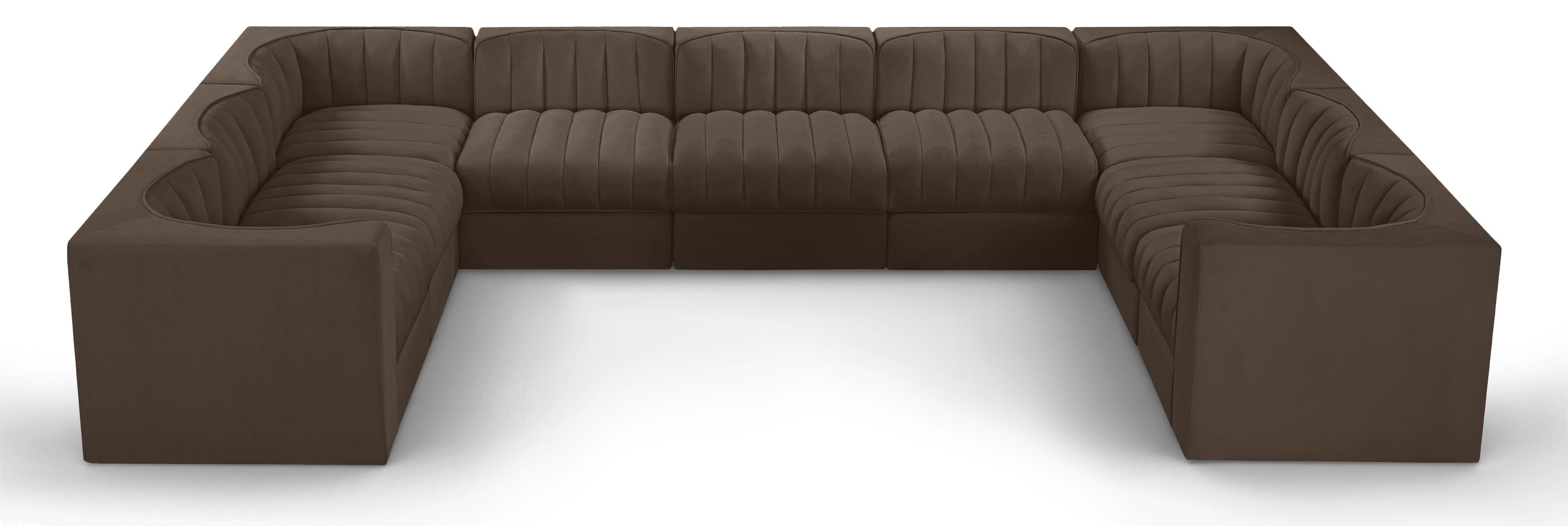 Rummi - Velvet Performance Fabric Upholstered 9 Piece Modular Sectional - Brown