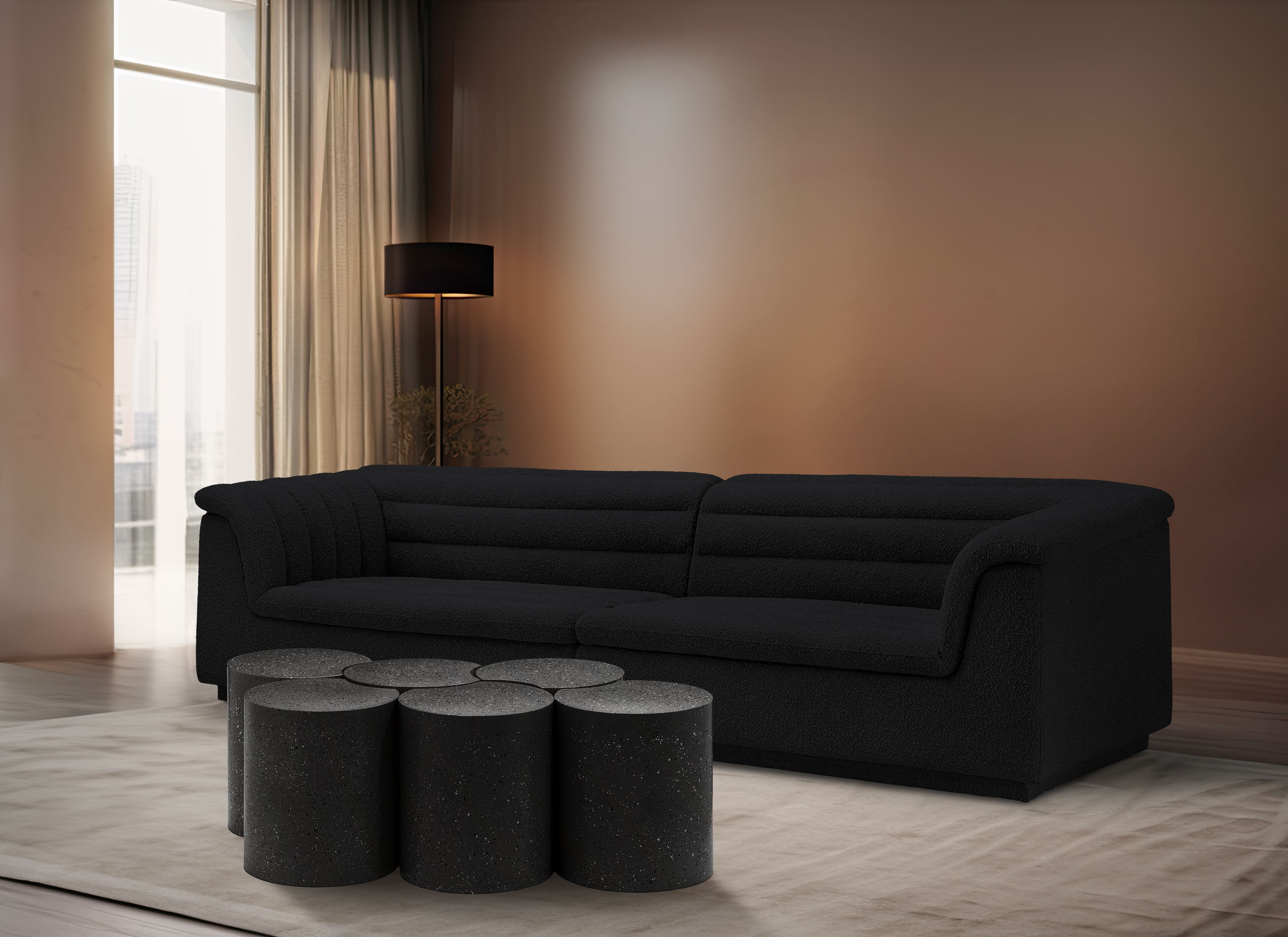 Dimple - 20" 6 Piece Modular Coffee Table - Black Terazzo