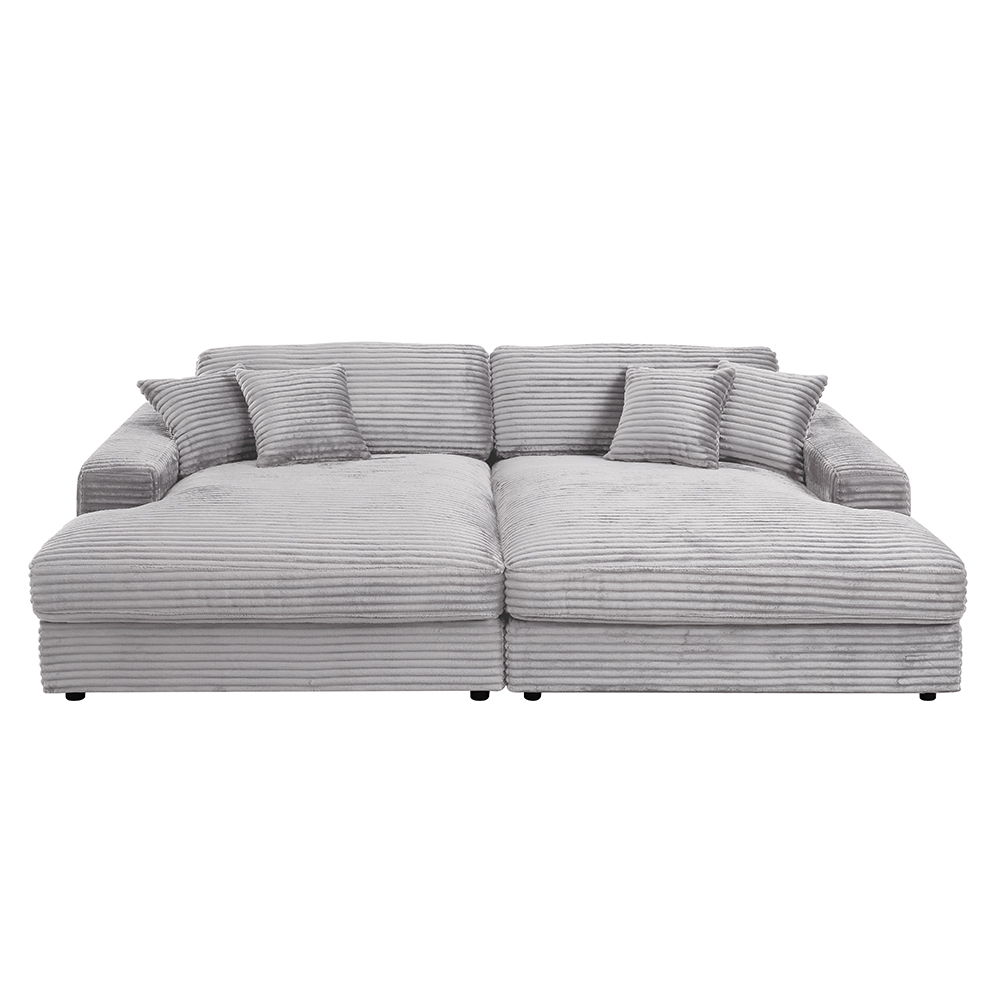 Hilde - Sectional Sofa With 4 Pillows - Light Gray Corduroy, light gray, view 8