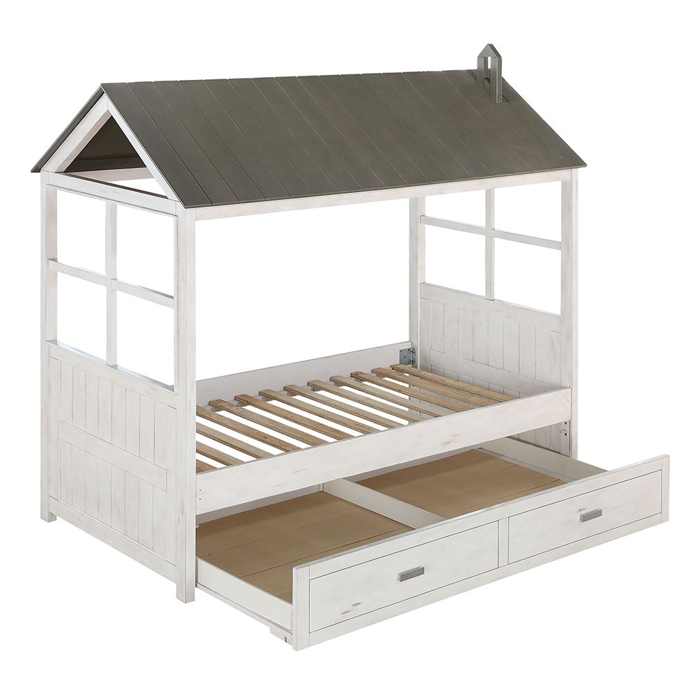 Tree House II - Twin Bed - Weathered White & Washed Gray, white, view 2