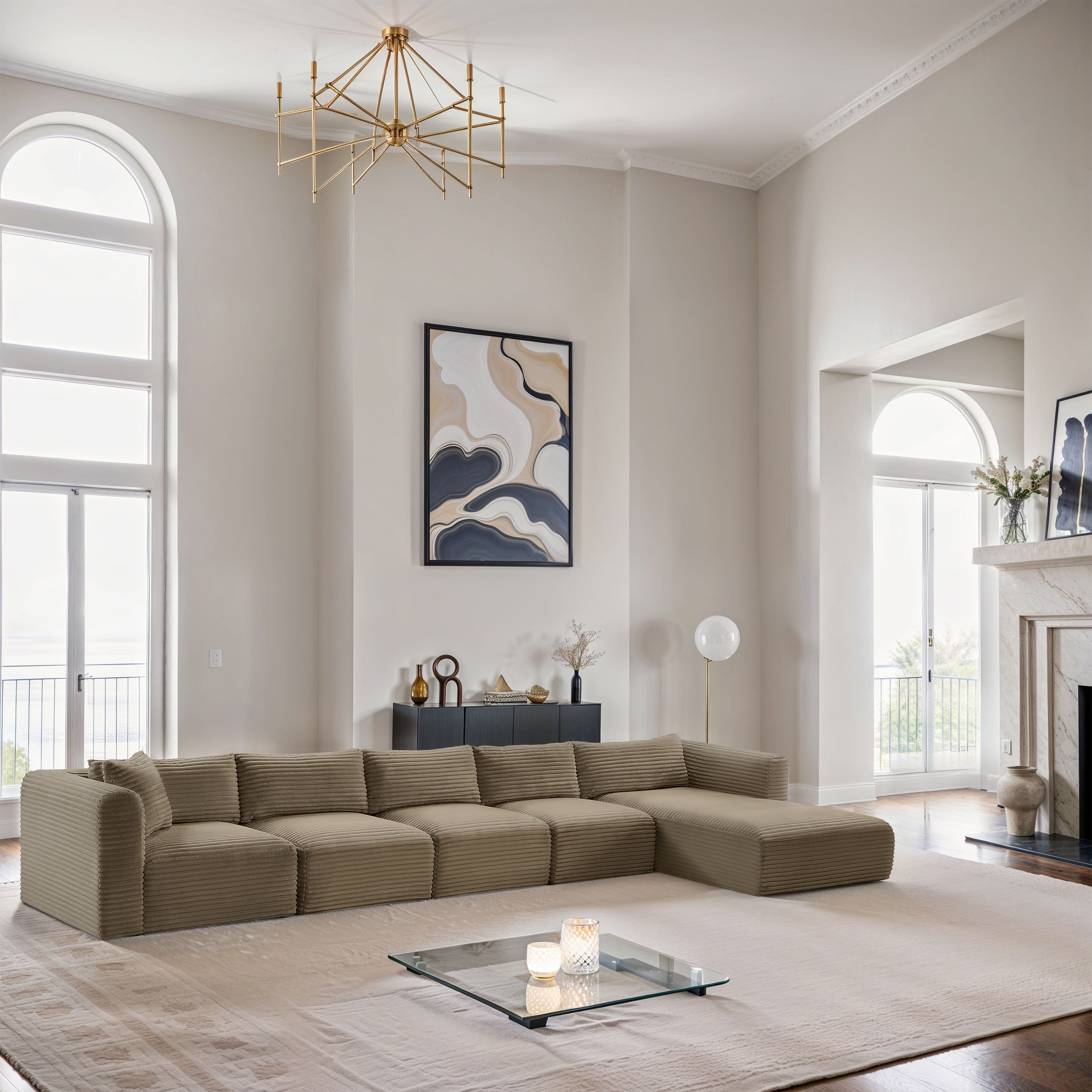 Shaggy - 5 Piece Modular Sectional With Chaise - Taupe