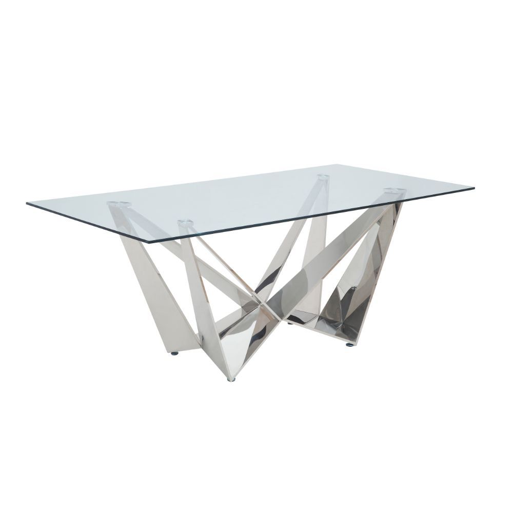 Dekel - Dining Table - Clear Glass Top & Stainless Steel, silver
