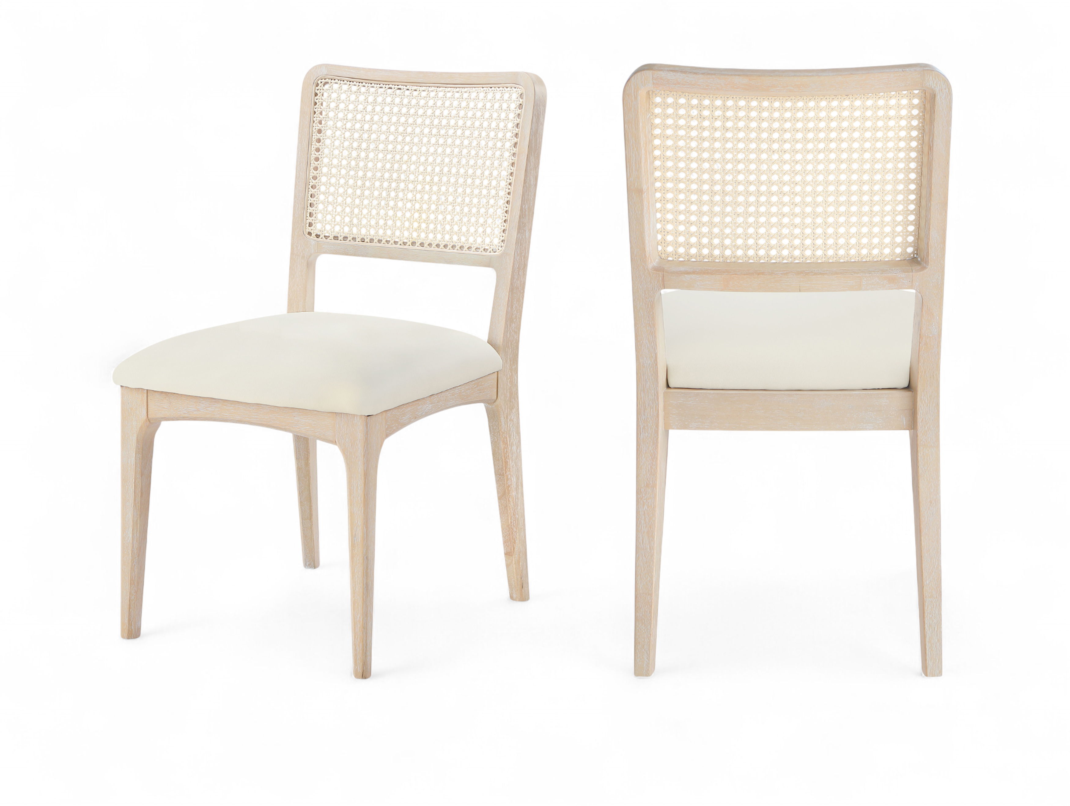 Atrium - Cane Back And Vegan Leather Upholstered Seat Dining Chair (Set of 2) - Cream / Brushed Natural