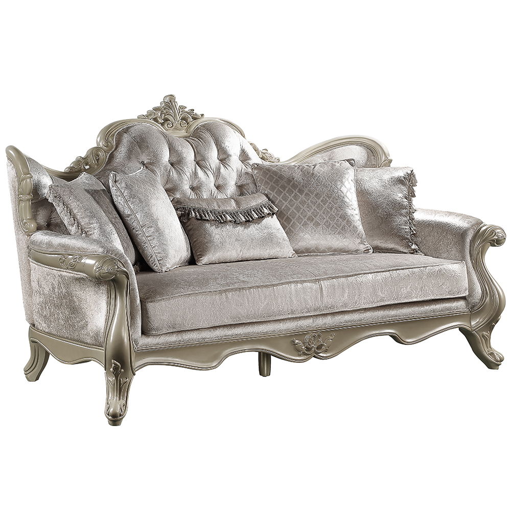 Libertee - Sofa With 5 Pillows - Beige Fabric & Champagne, silver, view 2