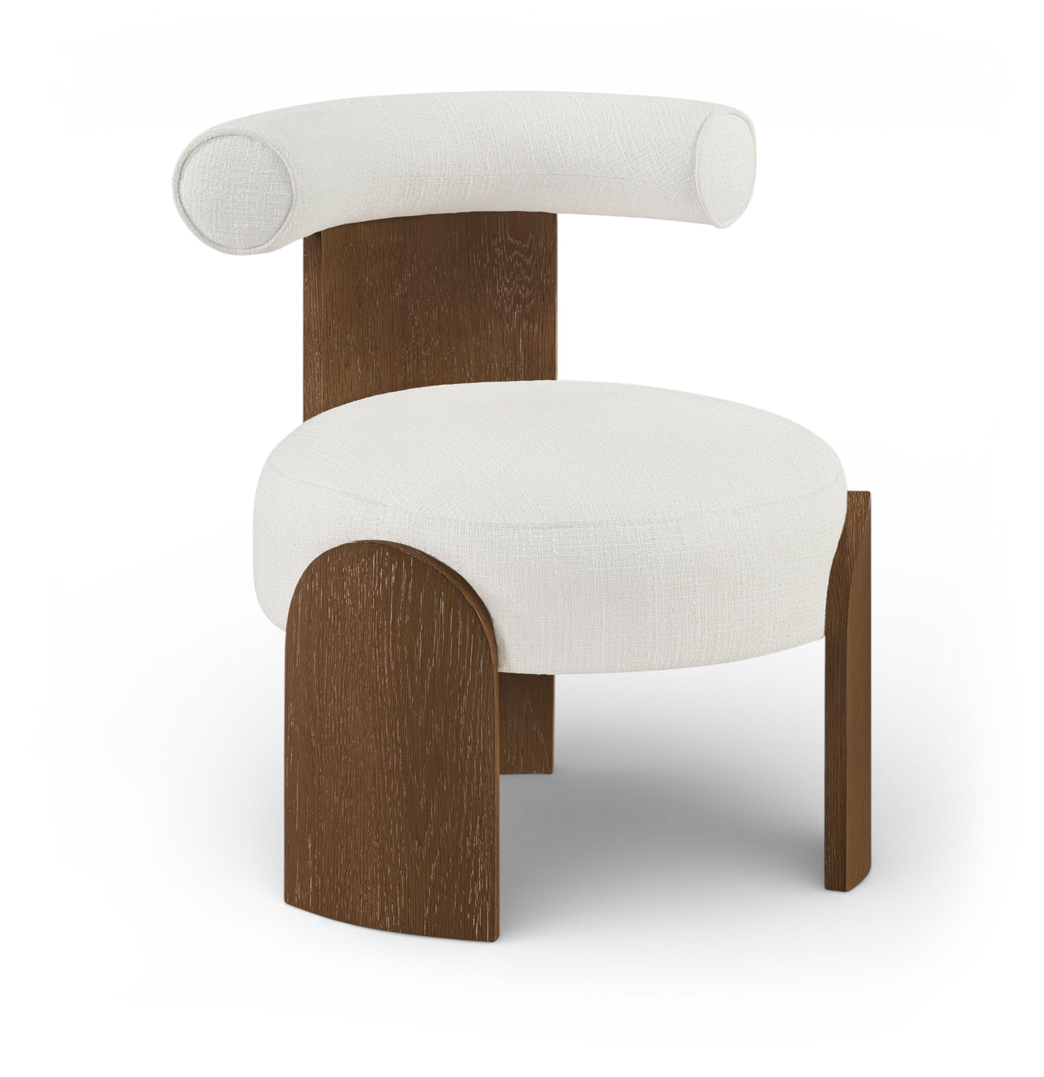 Calder - Linen Textured Fabric Upholstered Accent Chair - Cream / Painted Brown