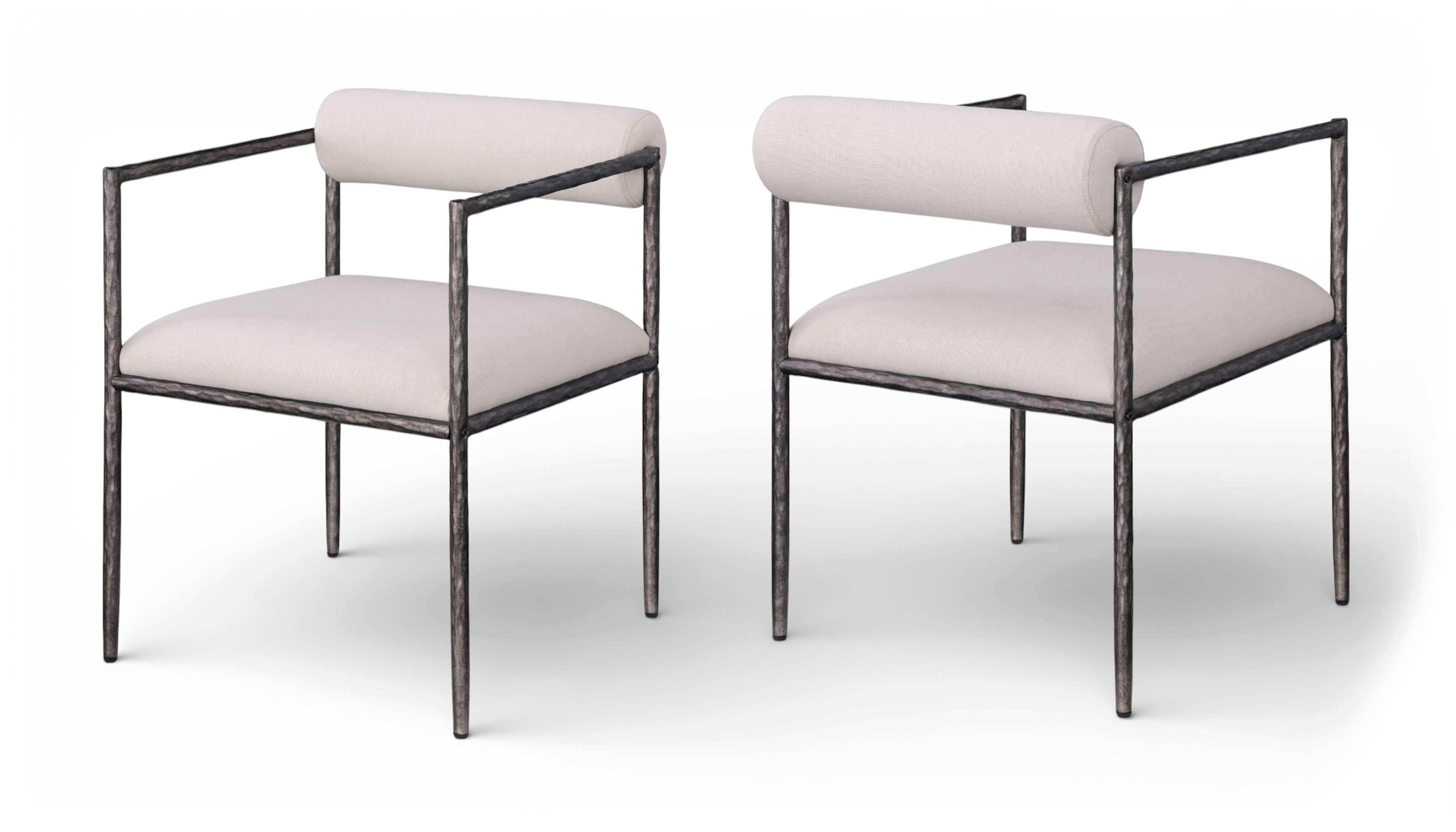 Axis - Linen Textured Fabric Upholstered Dining Chair (Set of 2) - Beige / Powder Coated Antique Black