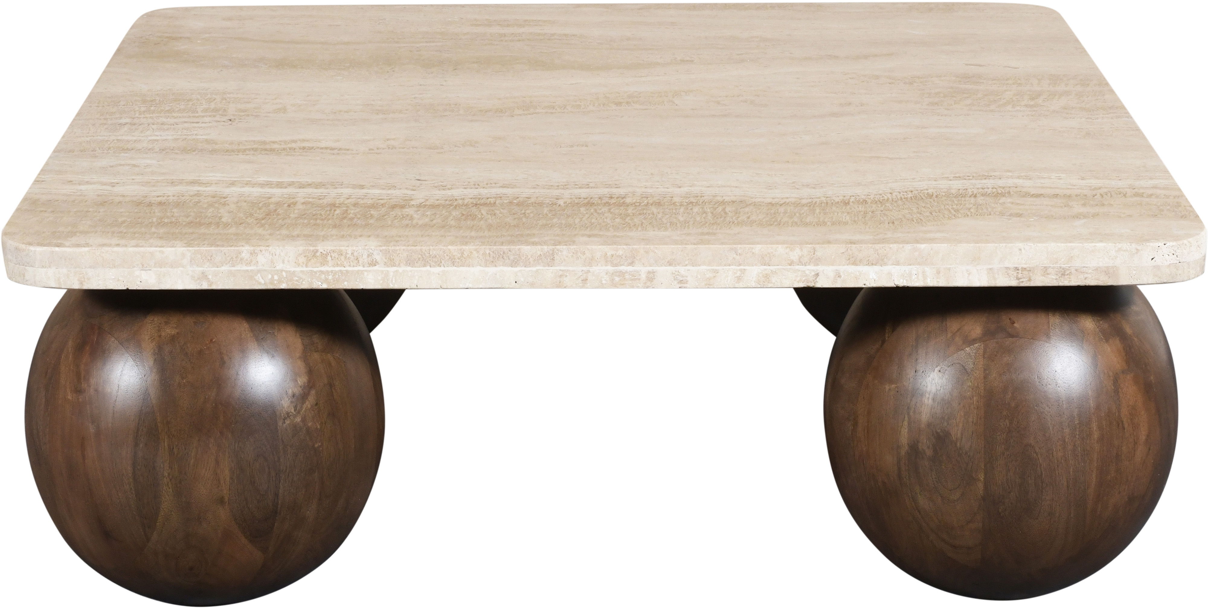 Strata - Travertine And Mango Wood Coffee Table - Brown / Beige