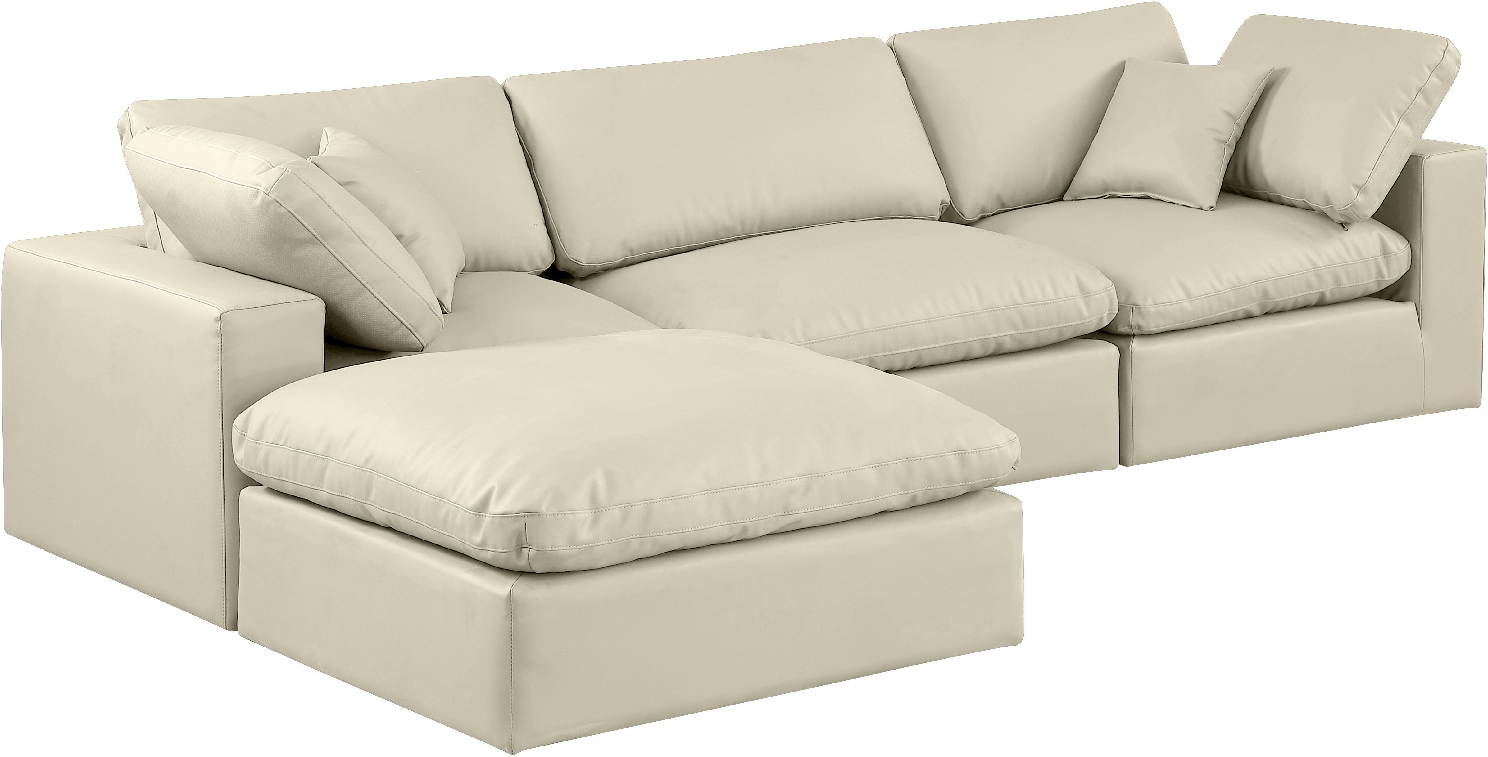 Comfy - 4 Piece Faux Leather Modular Sectional With Chaise - Cream