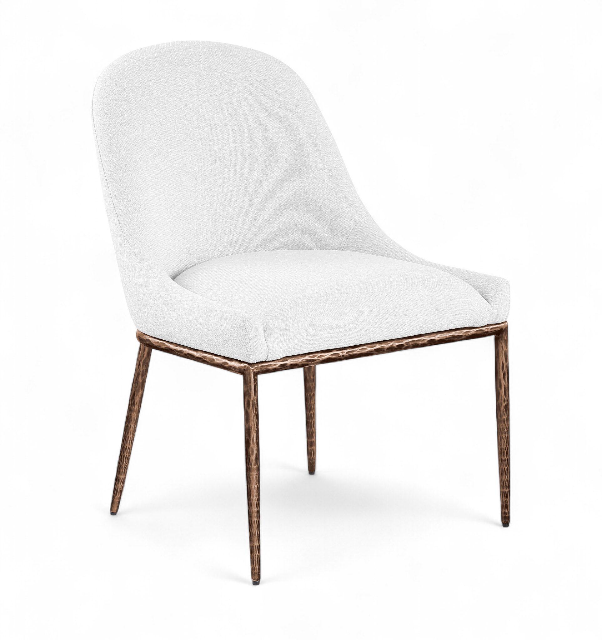 Ferro - Linen Textured Performance Fabric Upholstered Dining Side Chair - White / Brushed Bronze