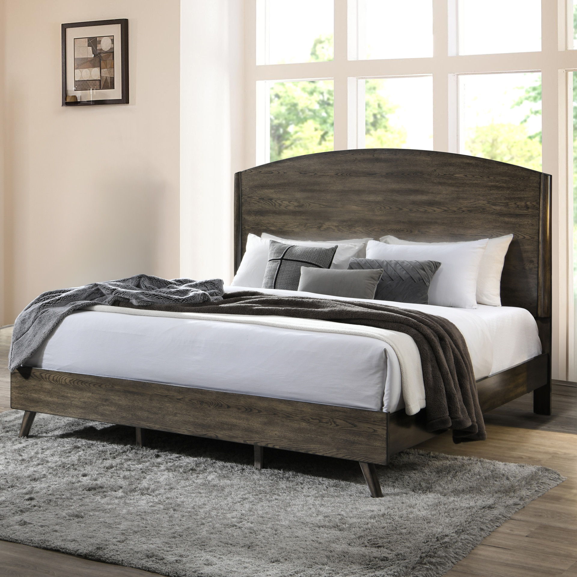 Rex - 5/0 Queen Panel Bed - Walnut, dark brown