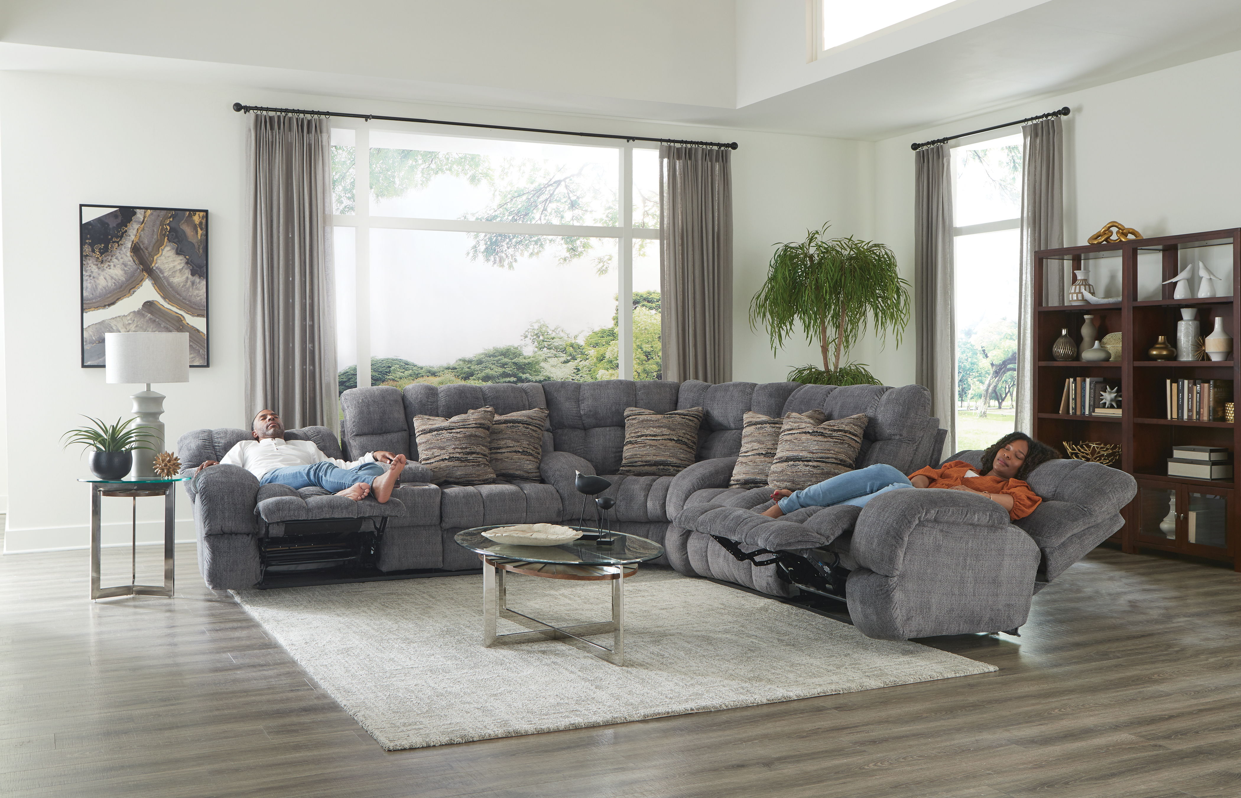 Ashland - 3 Piece Manual Reclining Sectional With 4 Lay Flat Reclining Seats - Granite