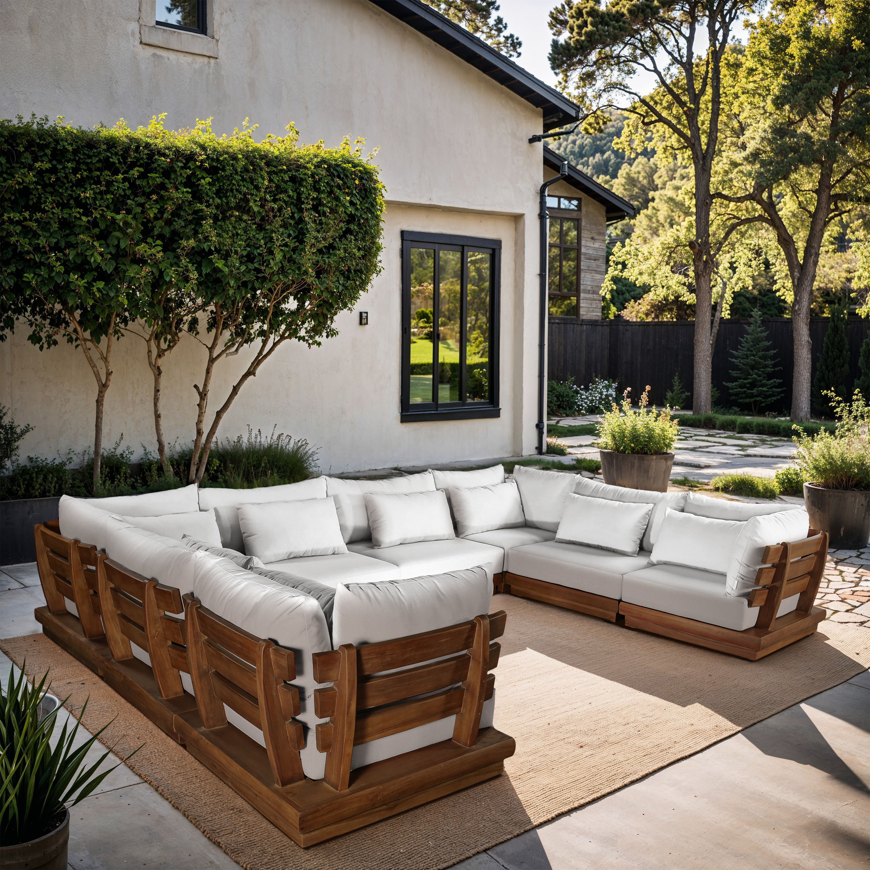 Mirella - 8 Piece Water Resistant Fabric 150" Upholstered Outdoor Patio Modular Sectional - Off-White