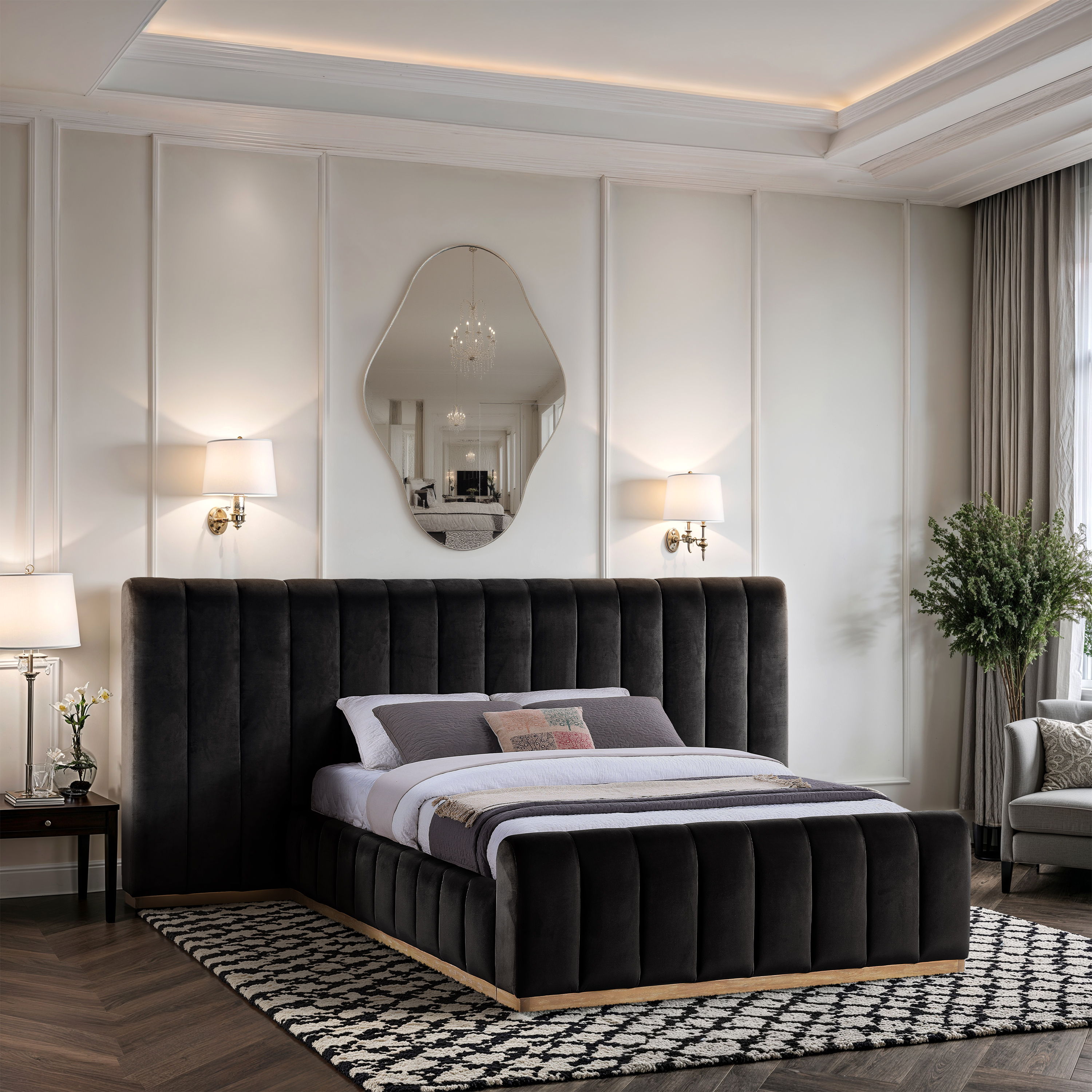 Amara - Velvet Upholstered Queen Bed - Black