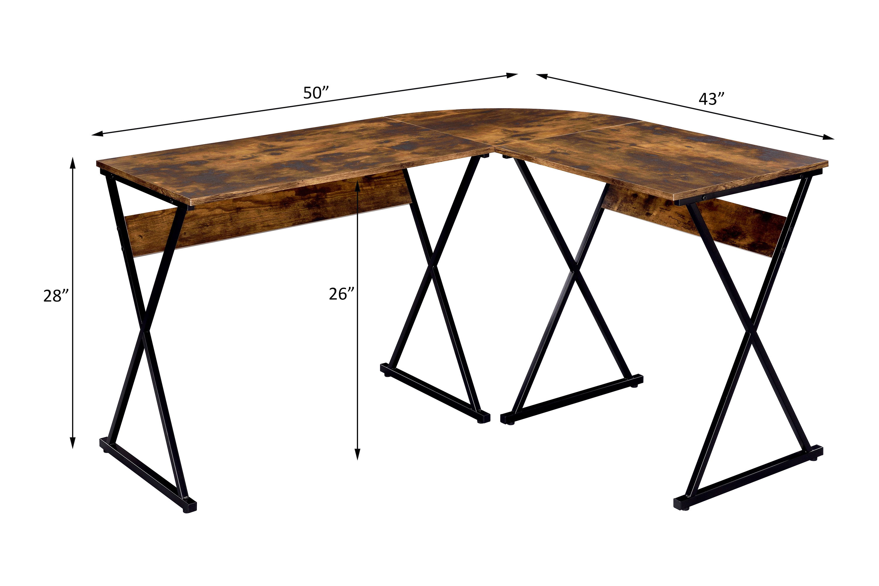 Zafiri - Writing Desk - Weathered Oak & Black, dark brown, view 3