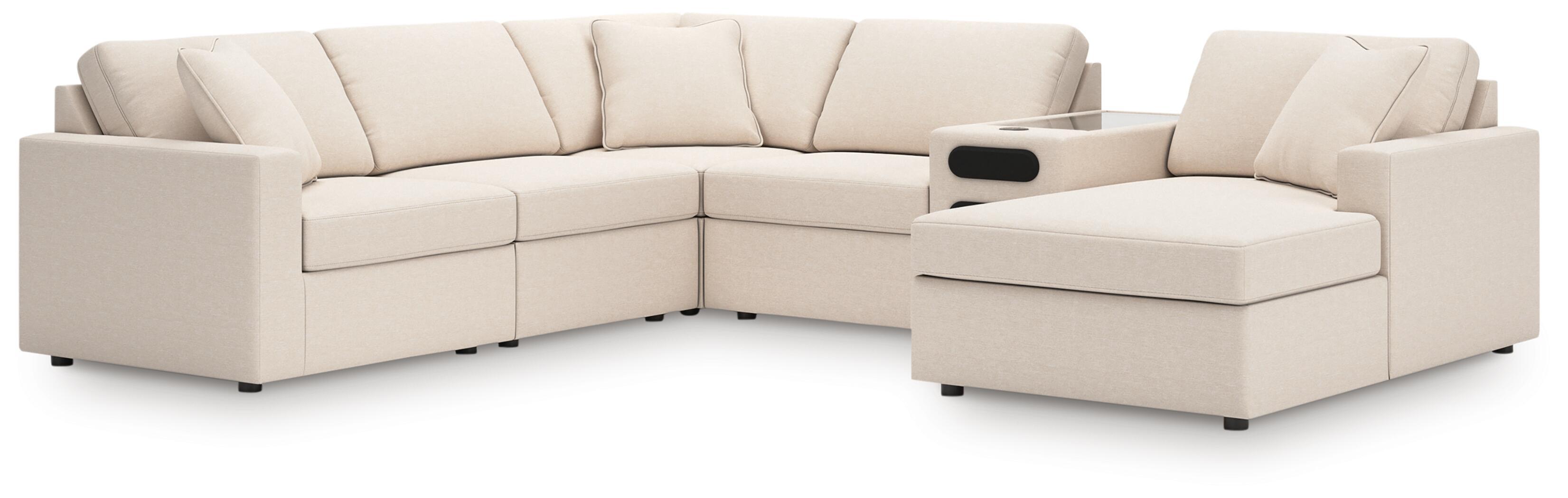Modmax – 6-Piece Sectional With Audio Console, Raf Corner Chaise And Laf Corner Chair – Oyster