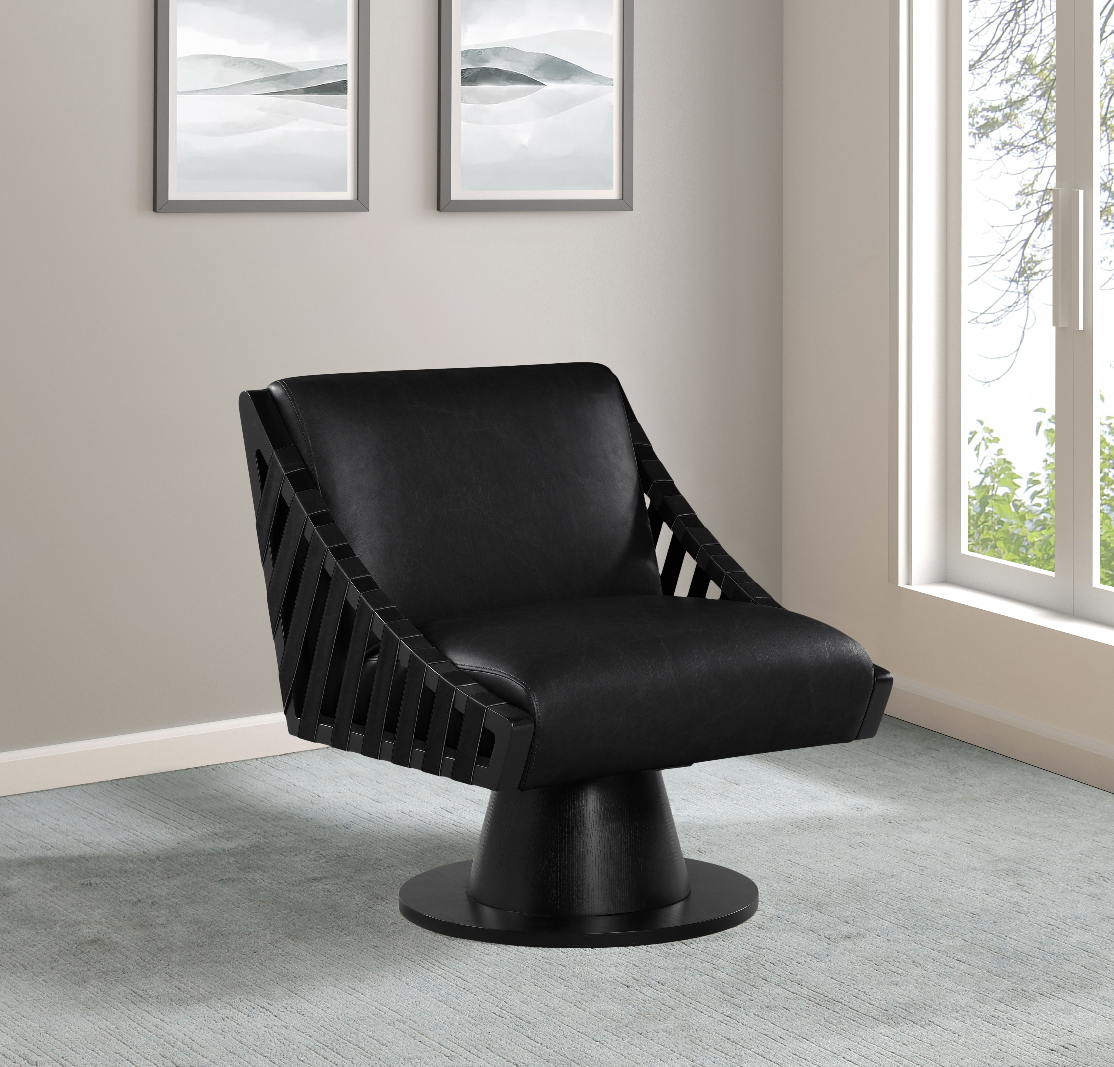 Millwin - Swivel Accent Chair With Black Base - Black