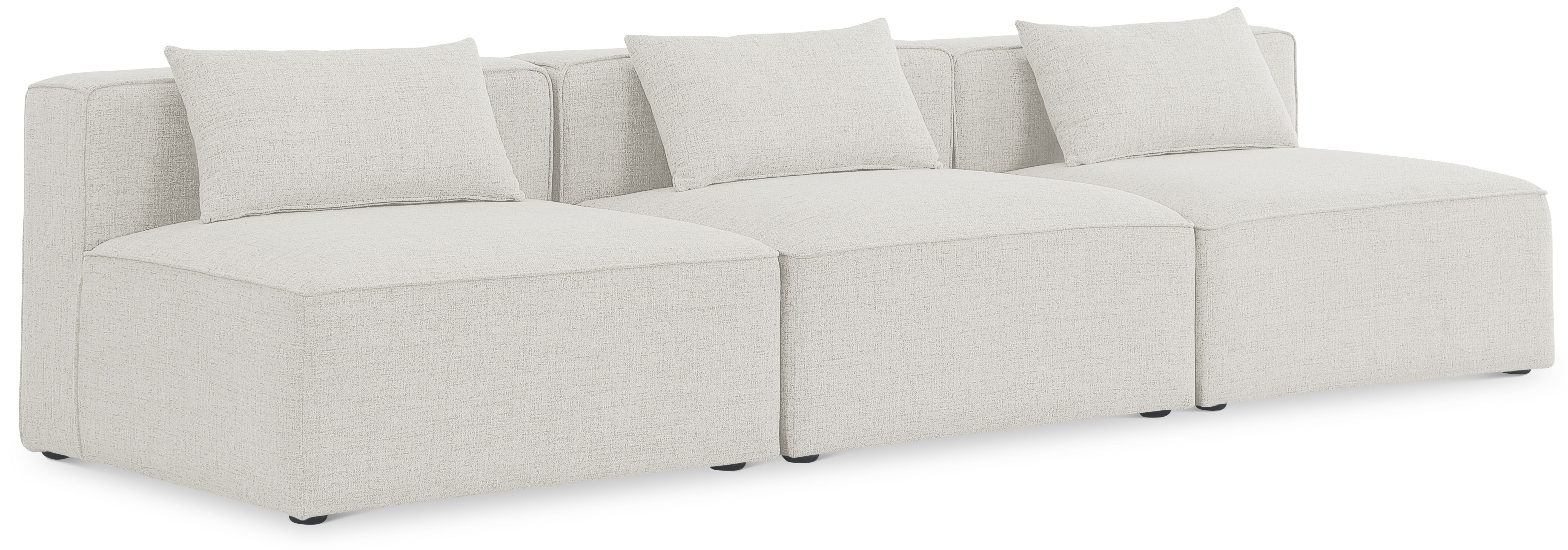 Cube - Linen Modular 3 Seat Armless Sofa - Cream