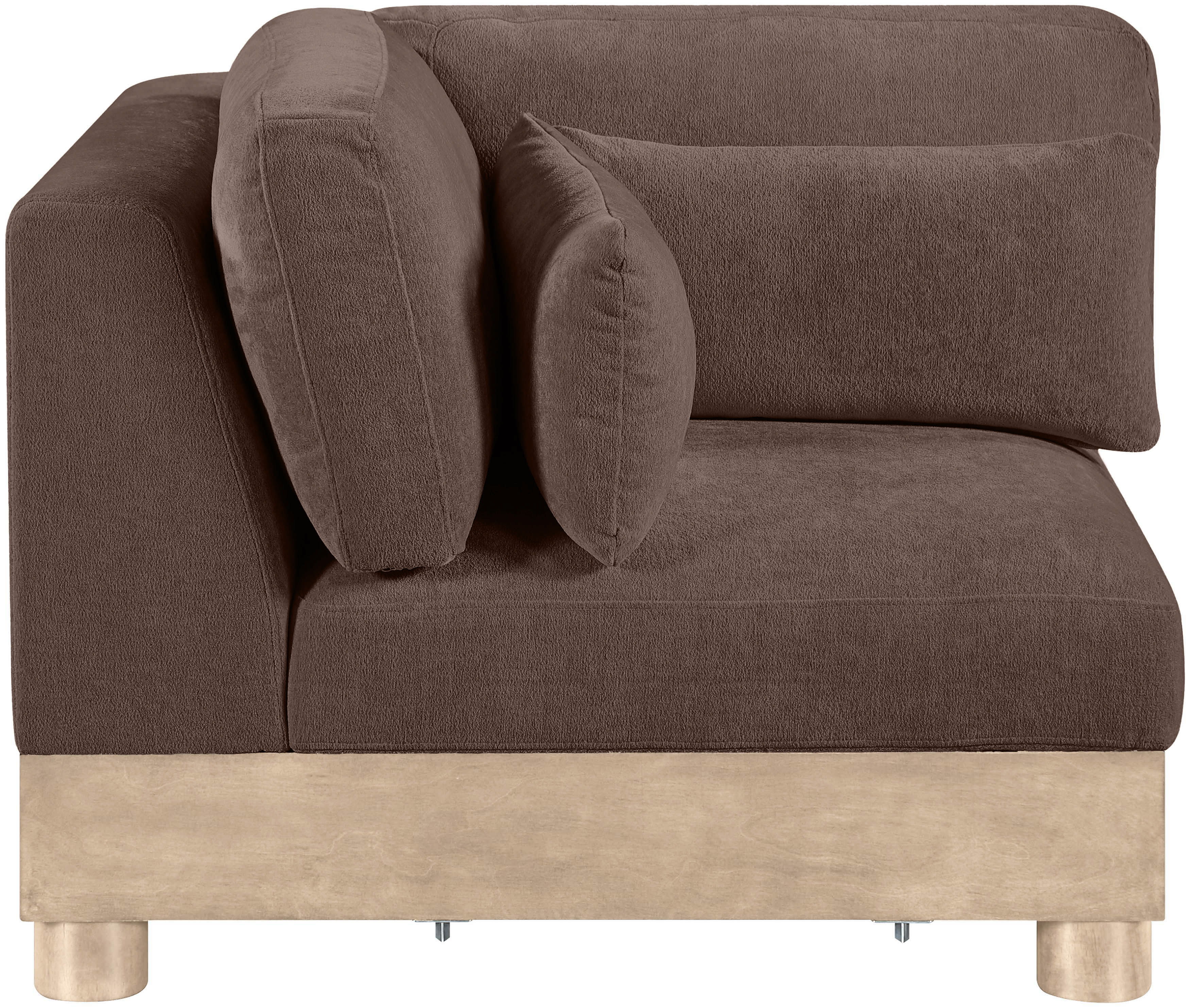 Turin - Chenille Fabric Upholstered Modular Corner Chair - Brown / Natural Oak