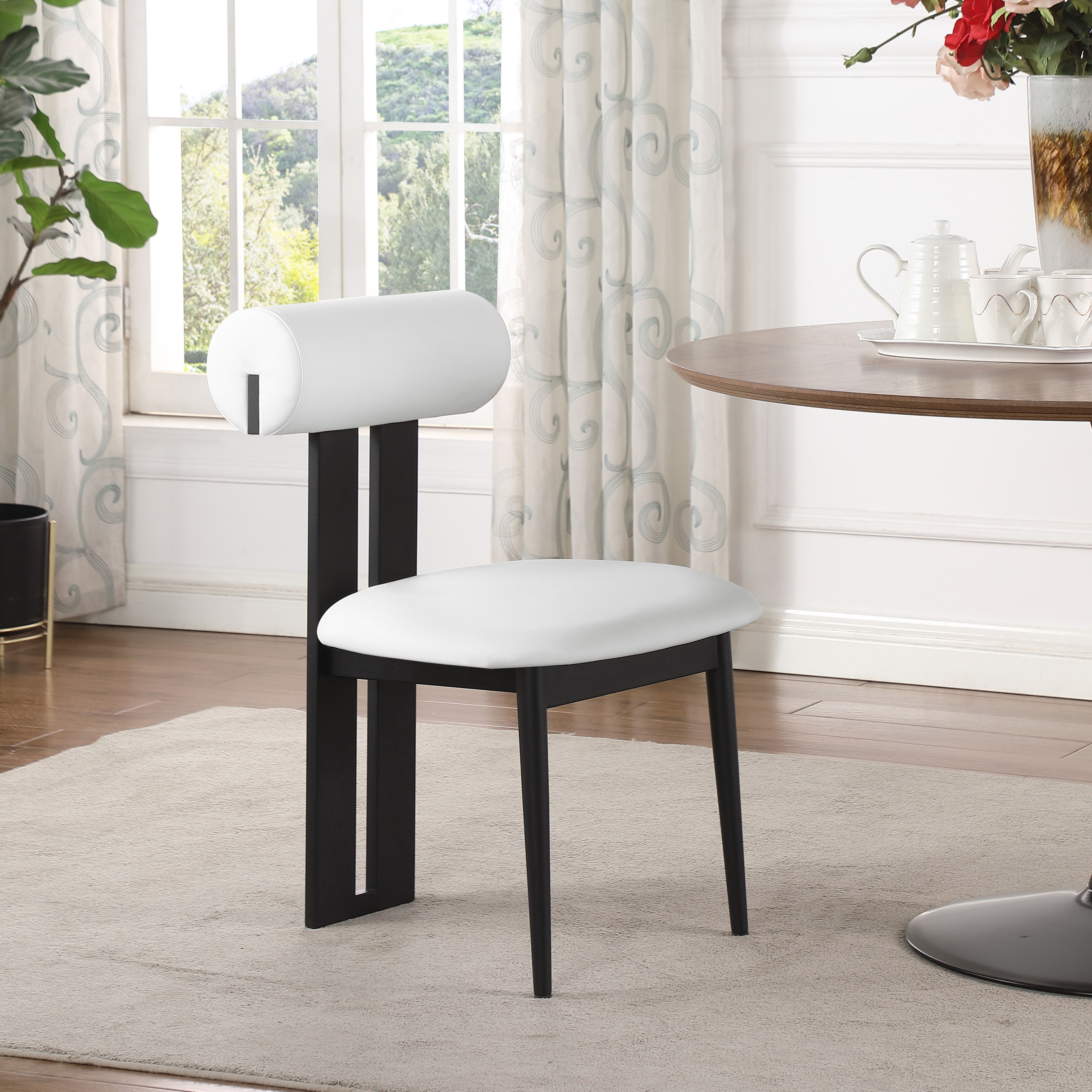 Dario - Faux Leather Dining Chair With Black Frame (Set of 2) - Cream