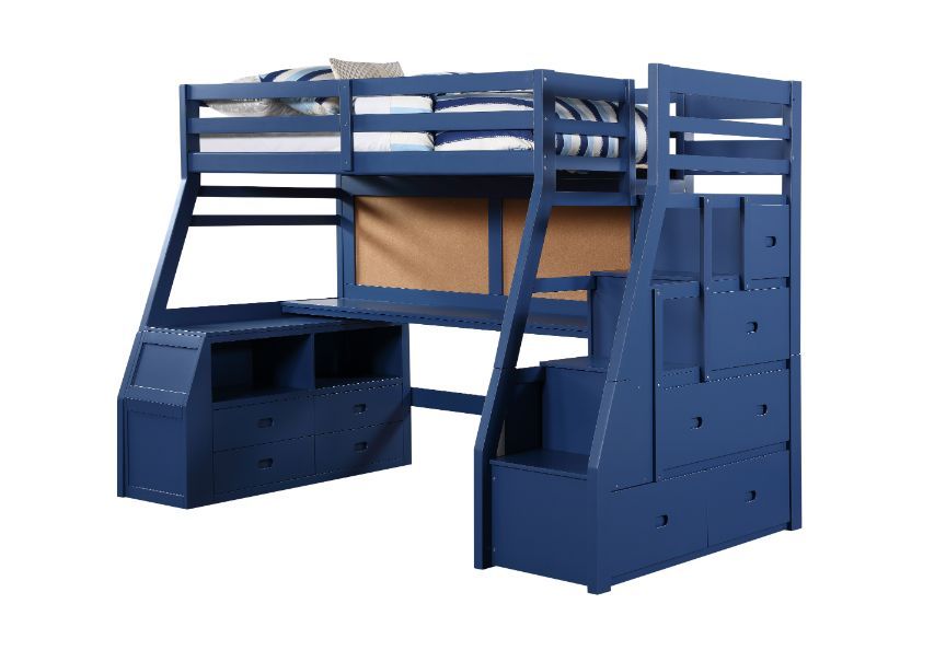 Jason II - Twin Loft Bed With Storage - Navy Blue, blue