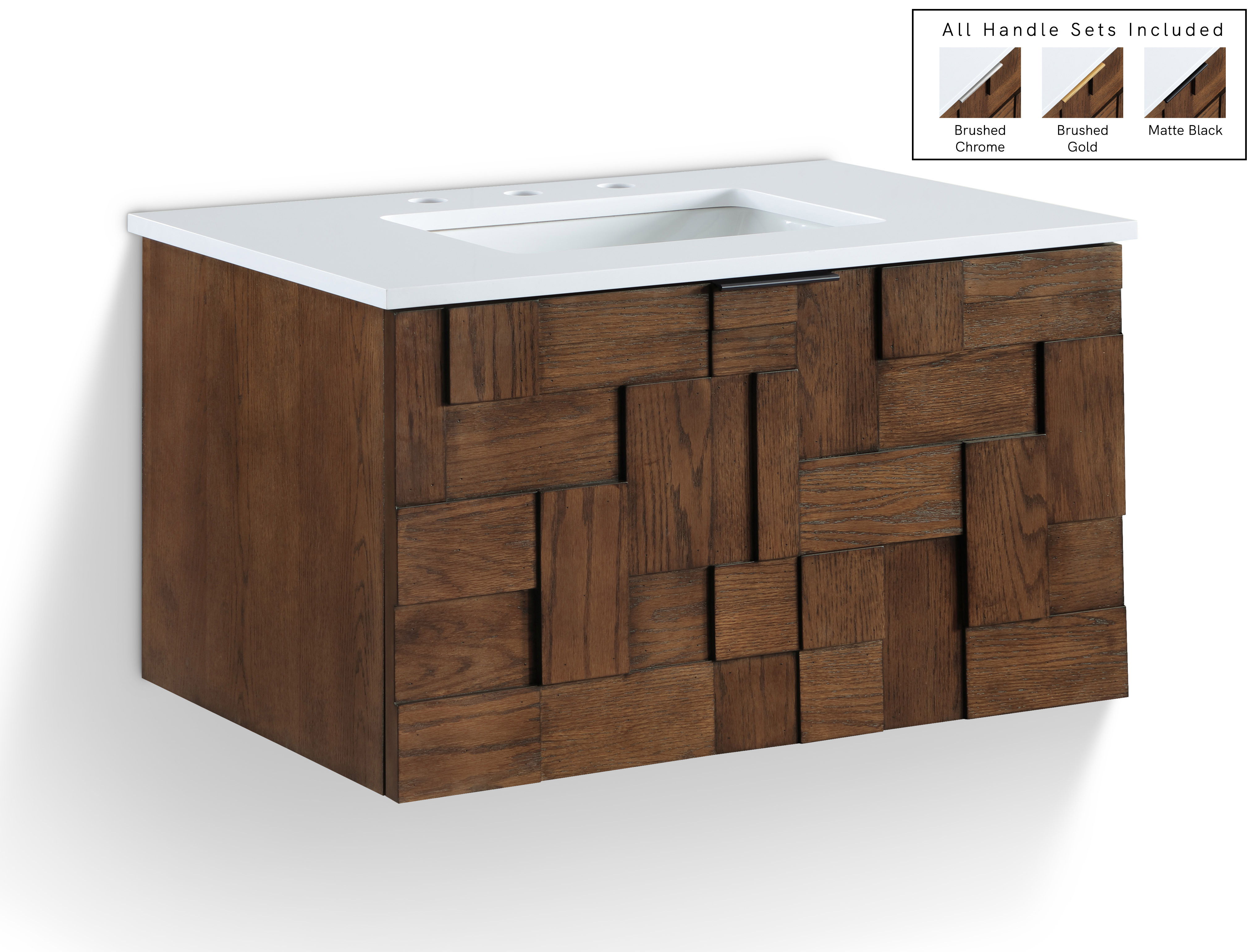 Leonardo - Engineered Stone And Solid Wood 30" Wall Mounted Bathroom Vanity - Brown