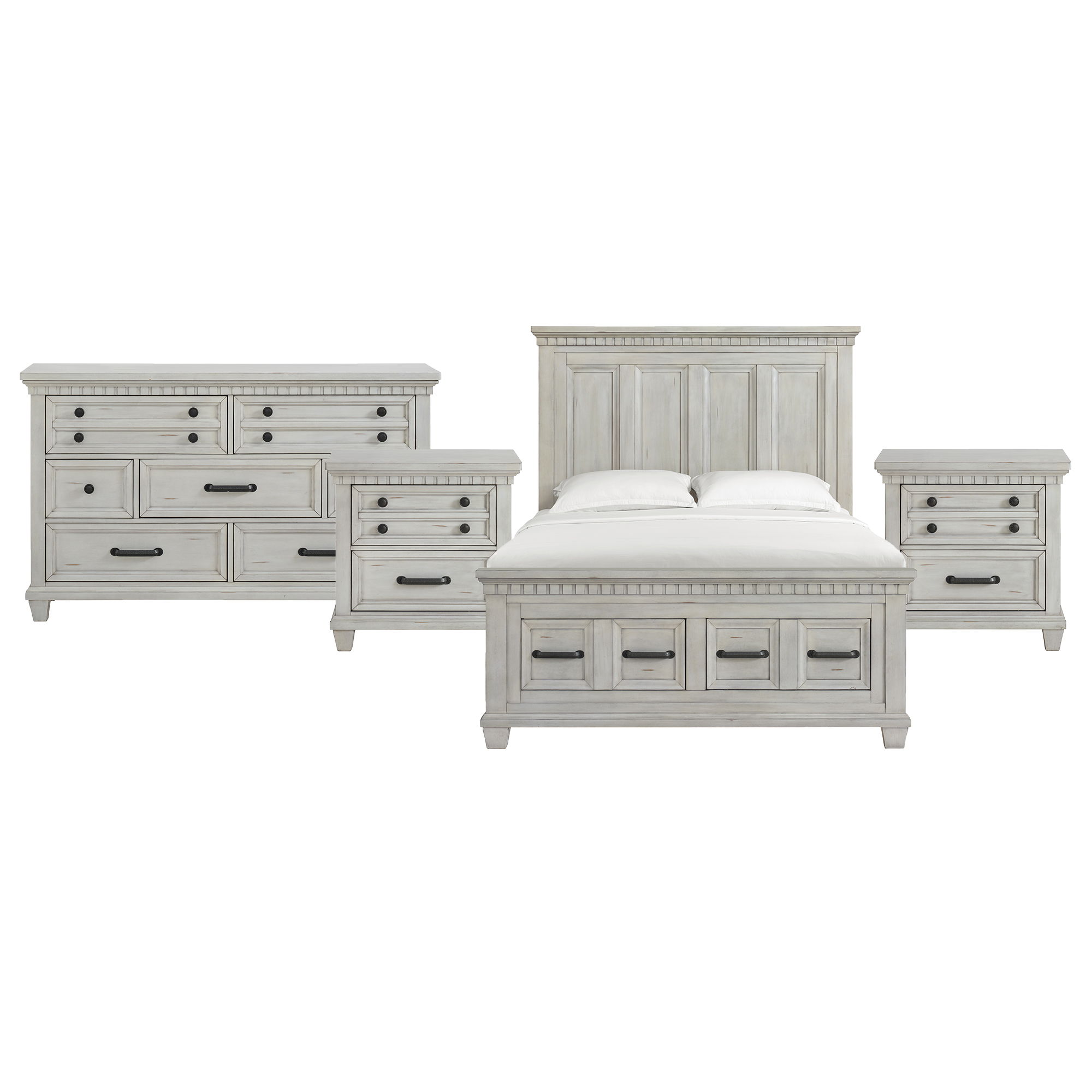 Queen · 4 Pc · Bedroom Set With 2 Nightstands & Dresser