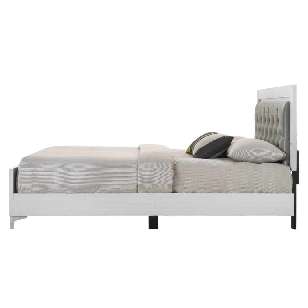 Casilda - Queen Bed With LED - Gray Synthetic Leather & White, white, view 6