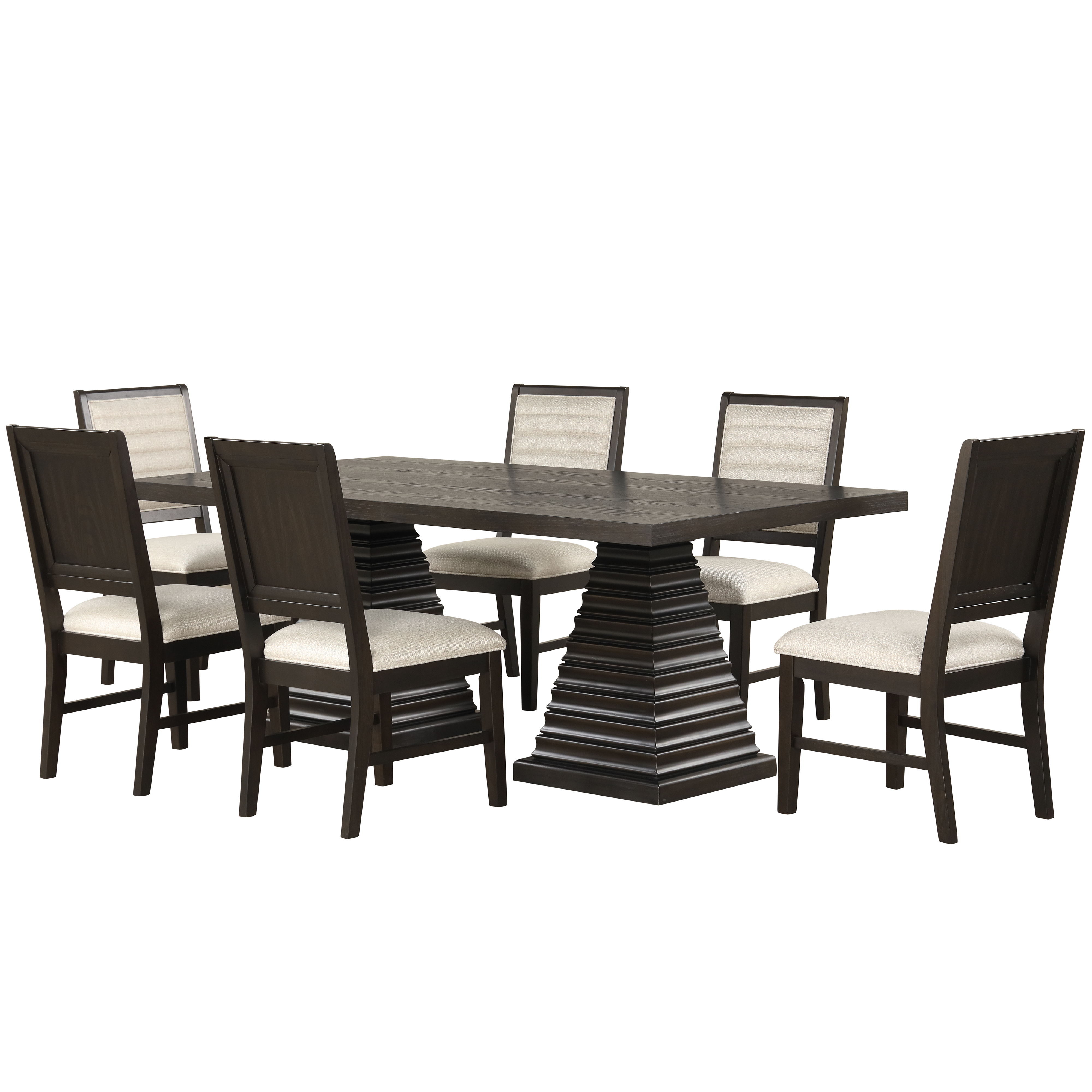 Plateau - 78" Rectangle Dining Table And 6 Chairs - Dark Brown / Beige