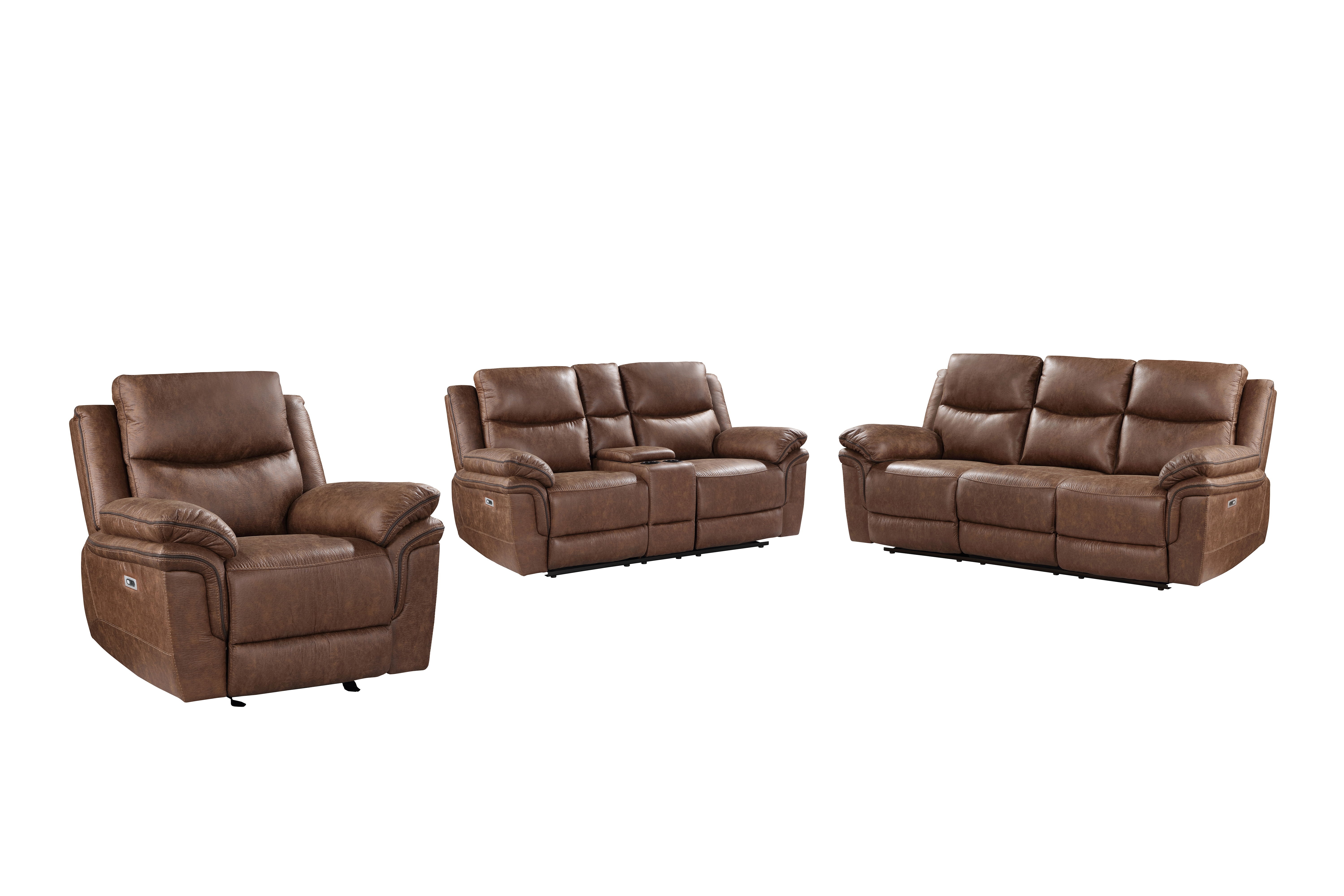 Ryland - Power P1 3 Piece Sofa & Loveseat & Recliner - Brown