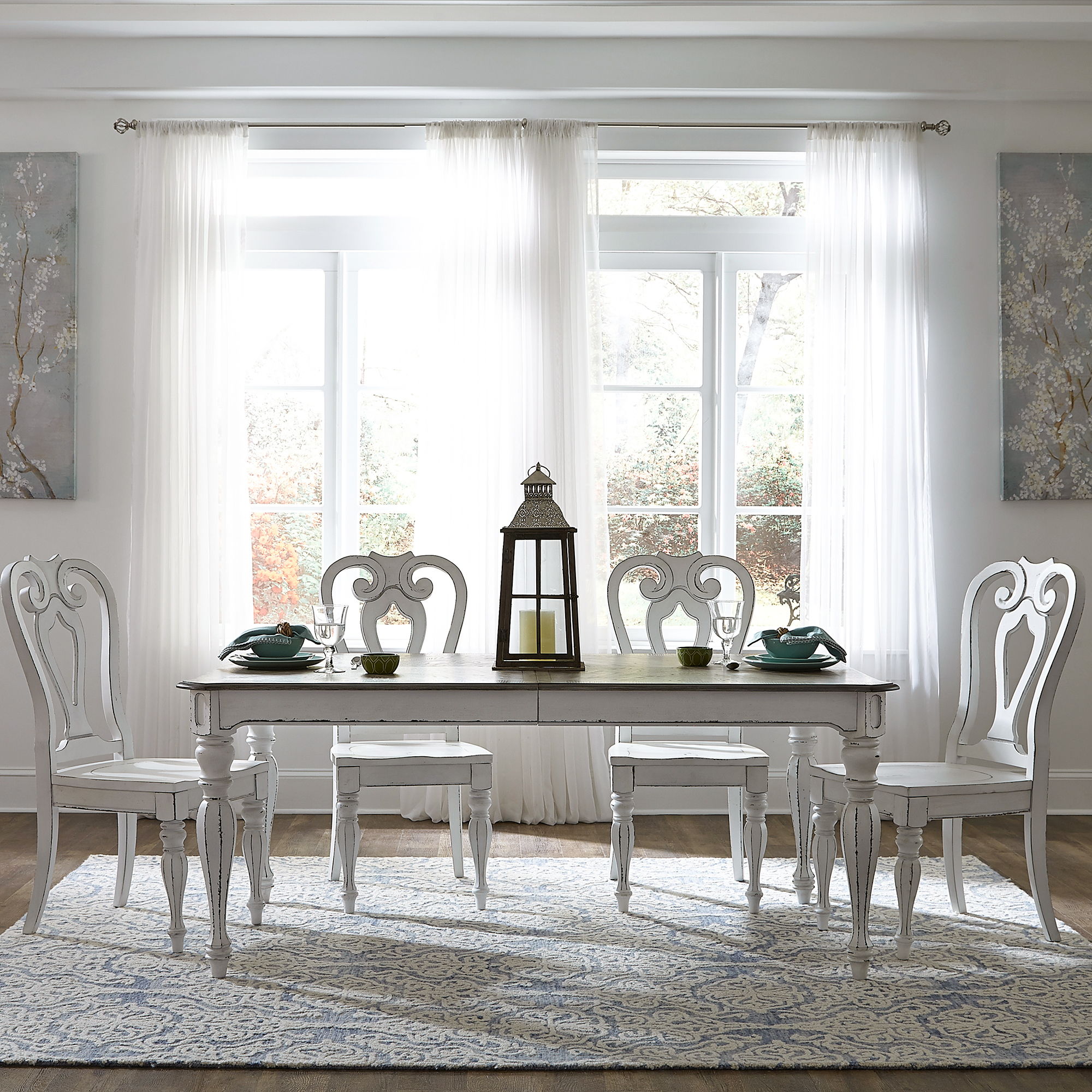 Liberty Furniture Magnolia Manor - 5 Piece Leg Table Set - White - Shaped Back Chairs
