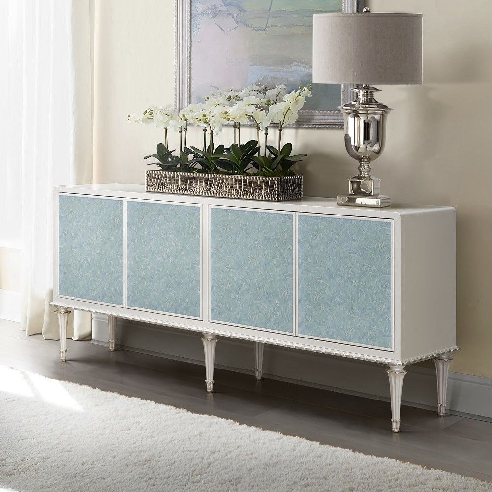 Ansaldo - Console Cabinet - Pearl White & Silver Shimmer, white