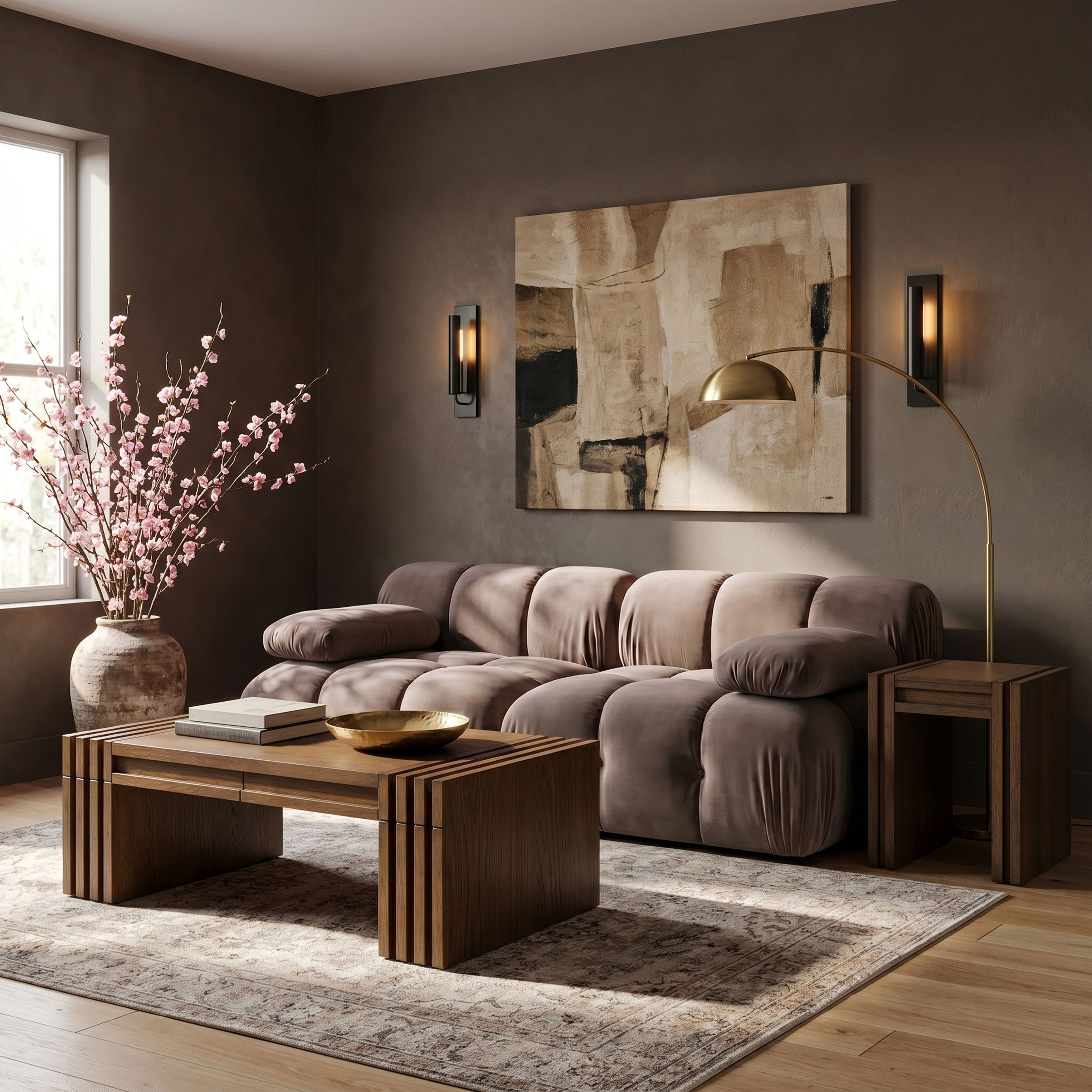 Orin - Velvet Performance Fabric Upholstered 2 Piece Modular Sofa - Taupe