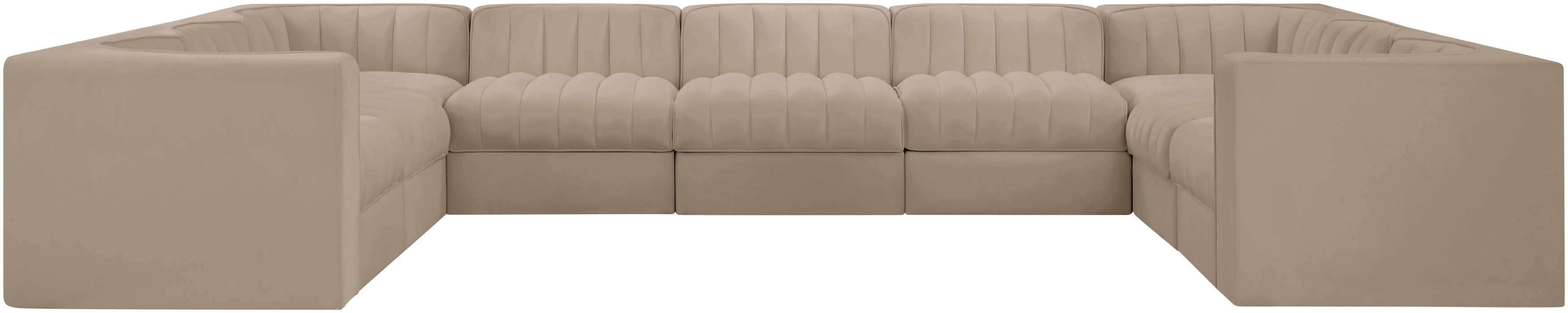 Rummi - Velvet Performance Fabric Upholstered 9 Piece Modular Sectional - Beige