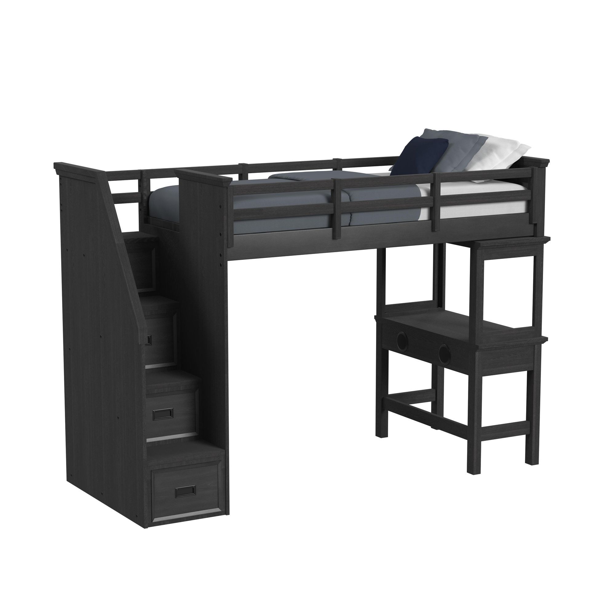 Twin Loft With Staircase And Desk With Speaker