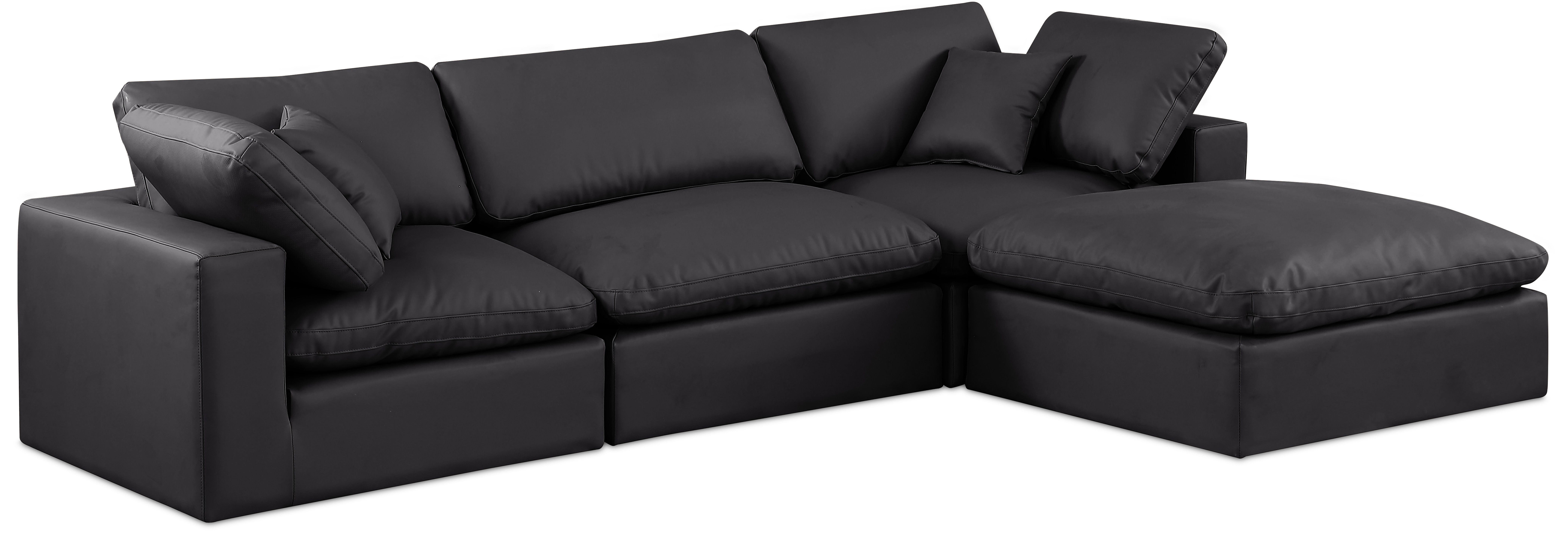 Comfy - 4 Piece Faux Leather Modular Sectional With Chaise - Charcoal