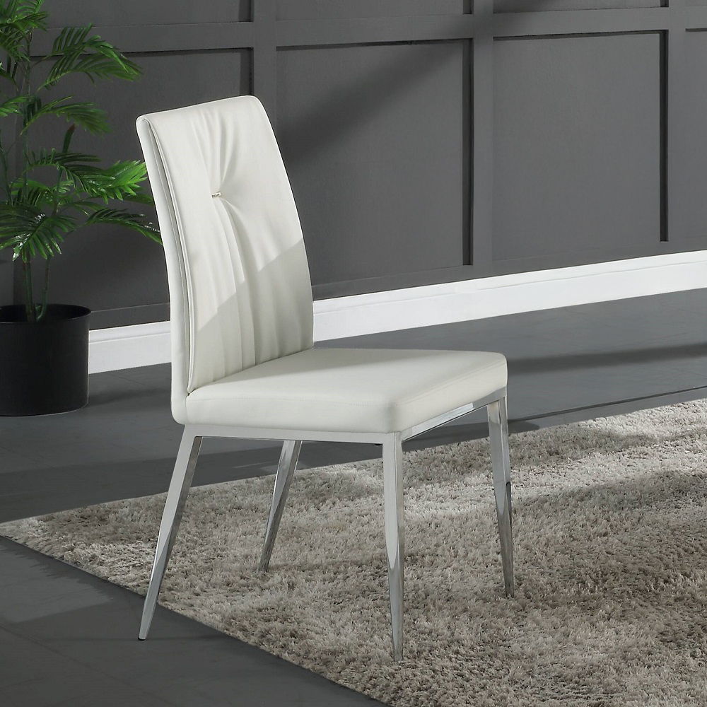 Kamaile - Side Chair (Set of 2) - Beige Synthetic Leather & Chrome, white