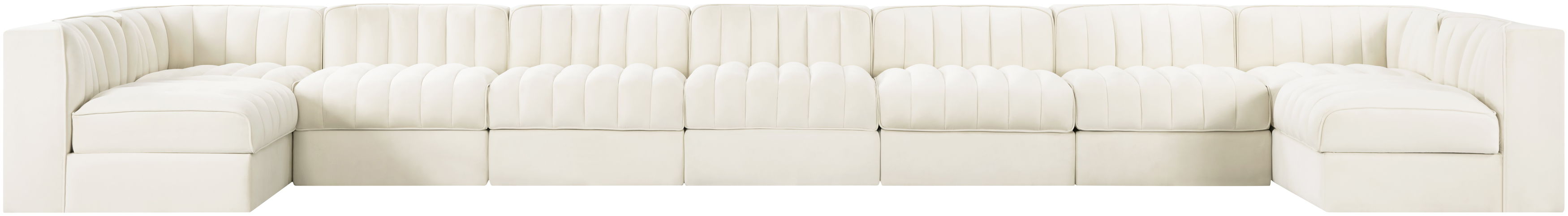 Rummi - Armless Velvet Performance Fabric Upholstered 9 Piece Modular Sectional - Cream