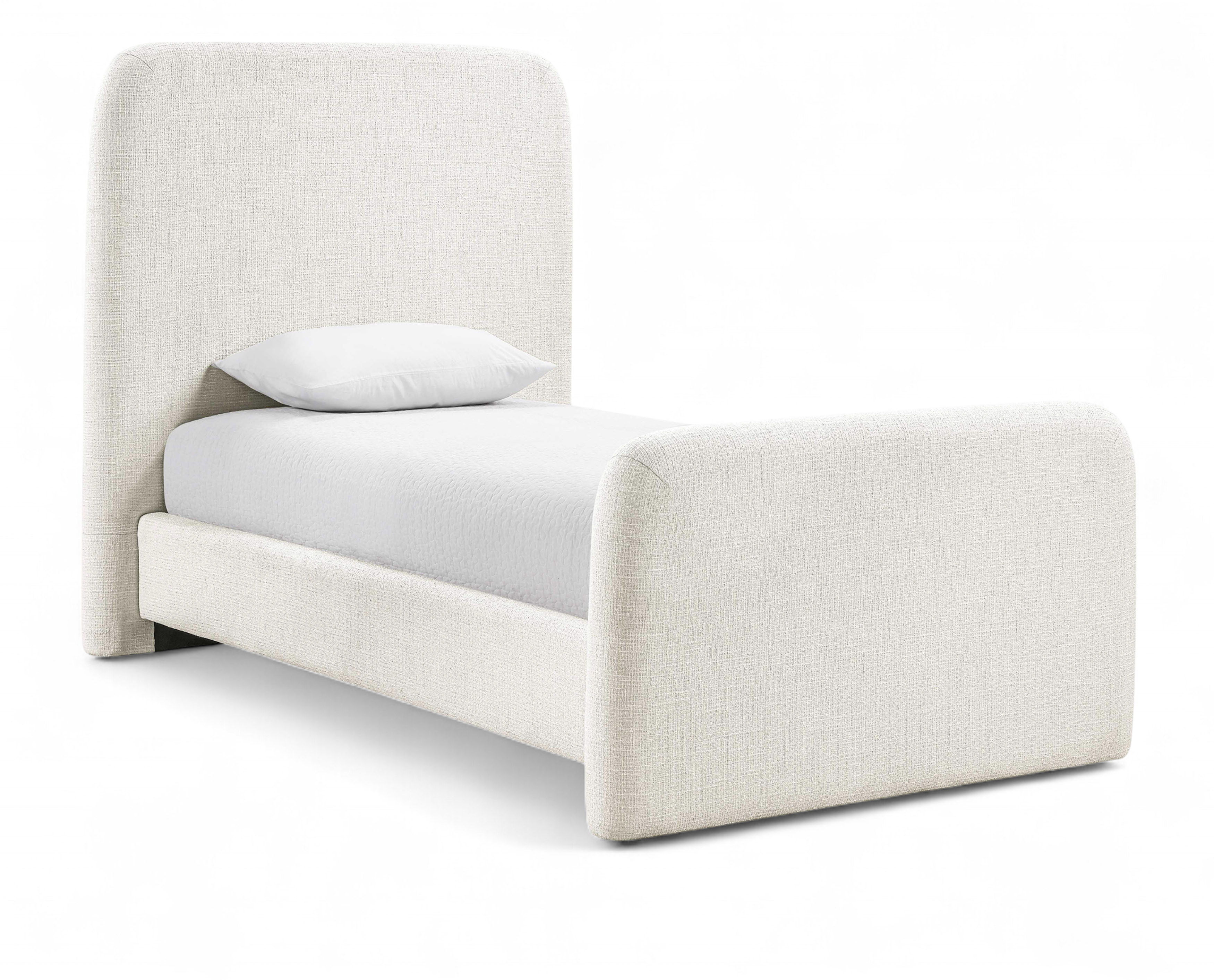 Fira - Linen Textured Fabric Upholstered Twin Bed - Cream