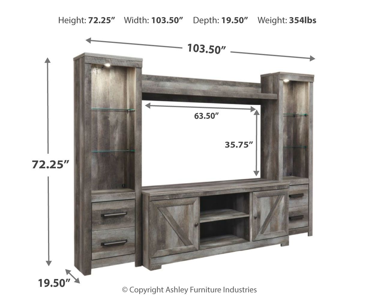 Ashley Furniture Wynnlow - 4 Pc. - Entertainment Center - 63" TV Stand - Gray - Image 7