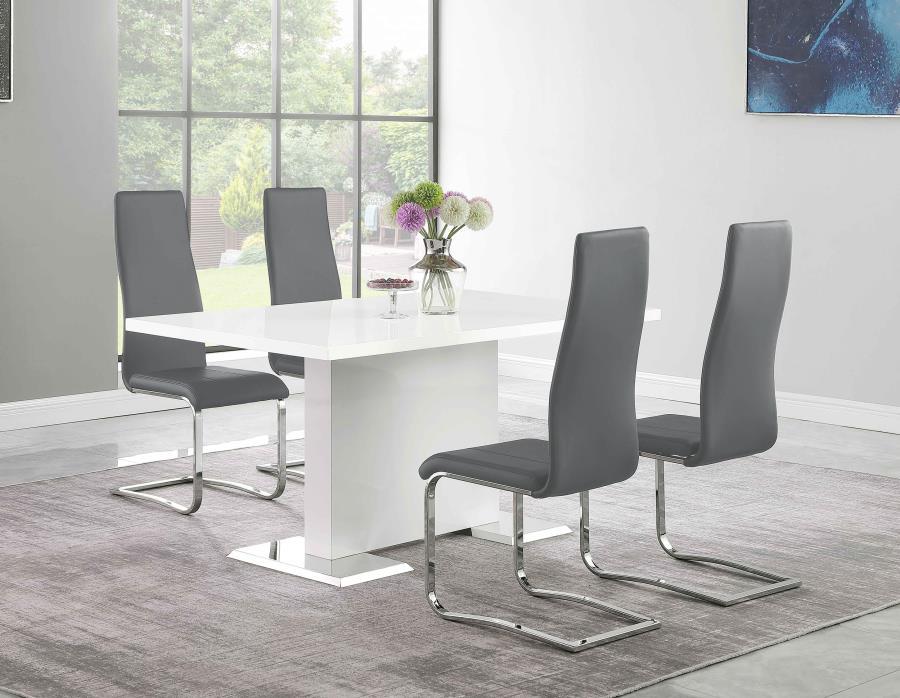 Anges - 5 Piece Dining Table Set - White High Gloss And Gray Image