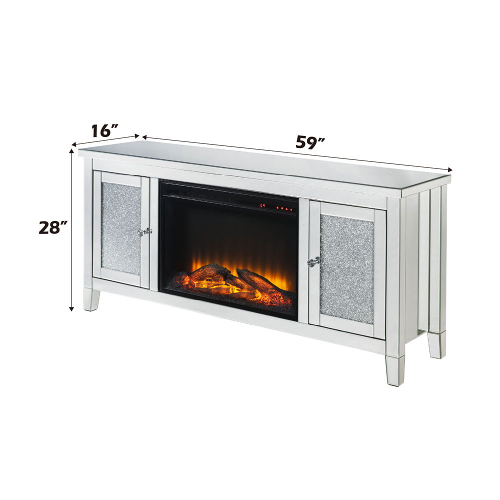 Noralie - 59" X 16" TV Stand With Fireplace - Mirrored & Faux Diamonds, silver, view 6
