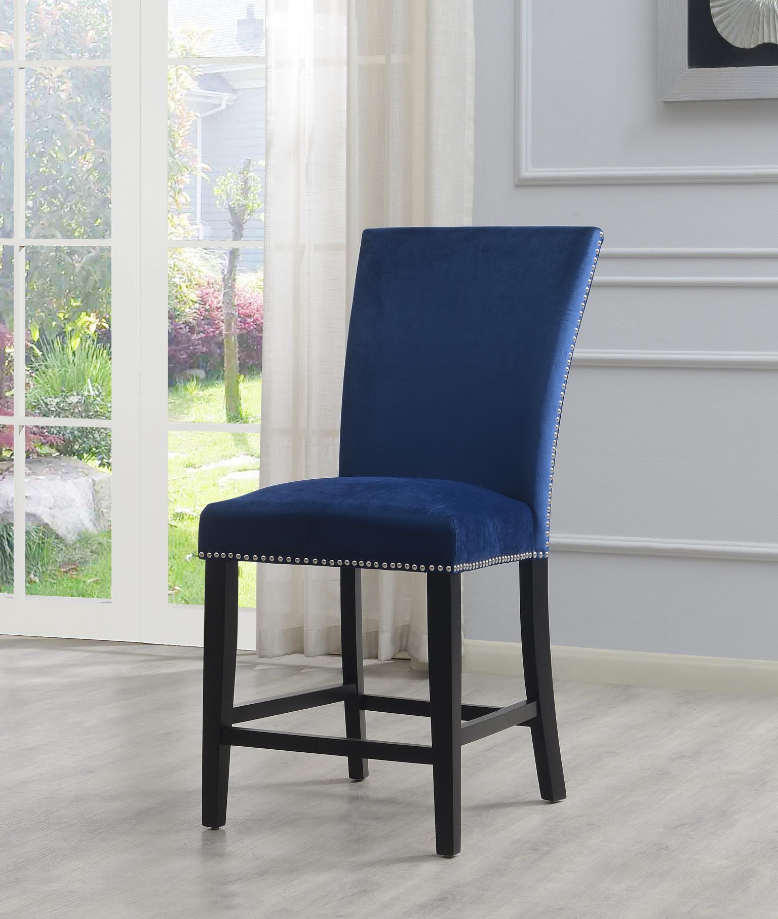 D134 - Velvet Counter Chair (Set of 2) - Blue